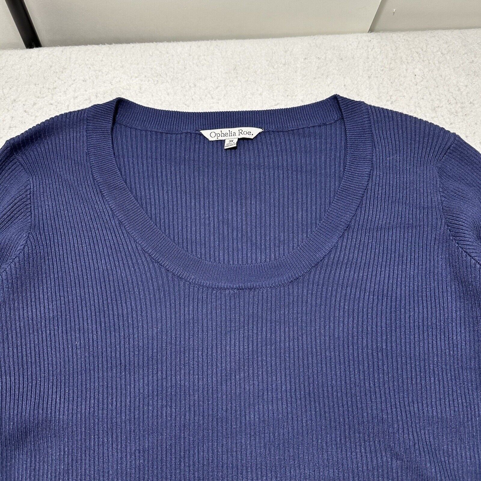Other Ophelia Roe 3X Scoop Neck Ribbed Stretch Sweater Navy Size 3XL / US 20-22 - 2 Thumbnail