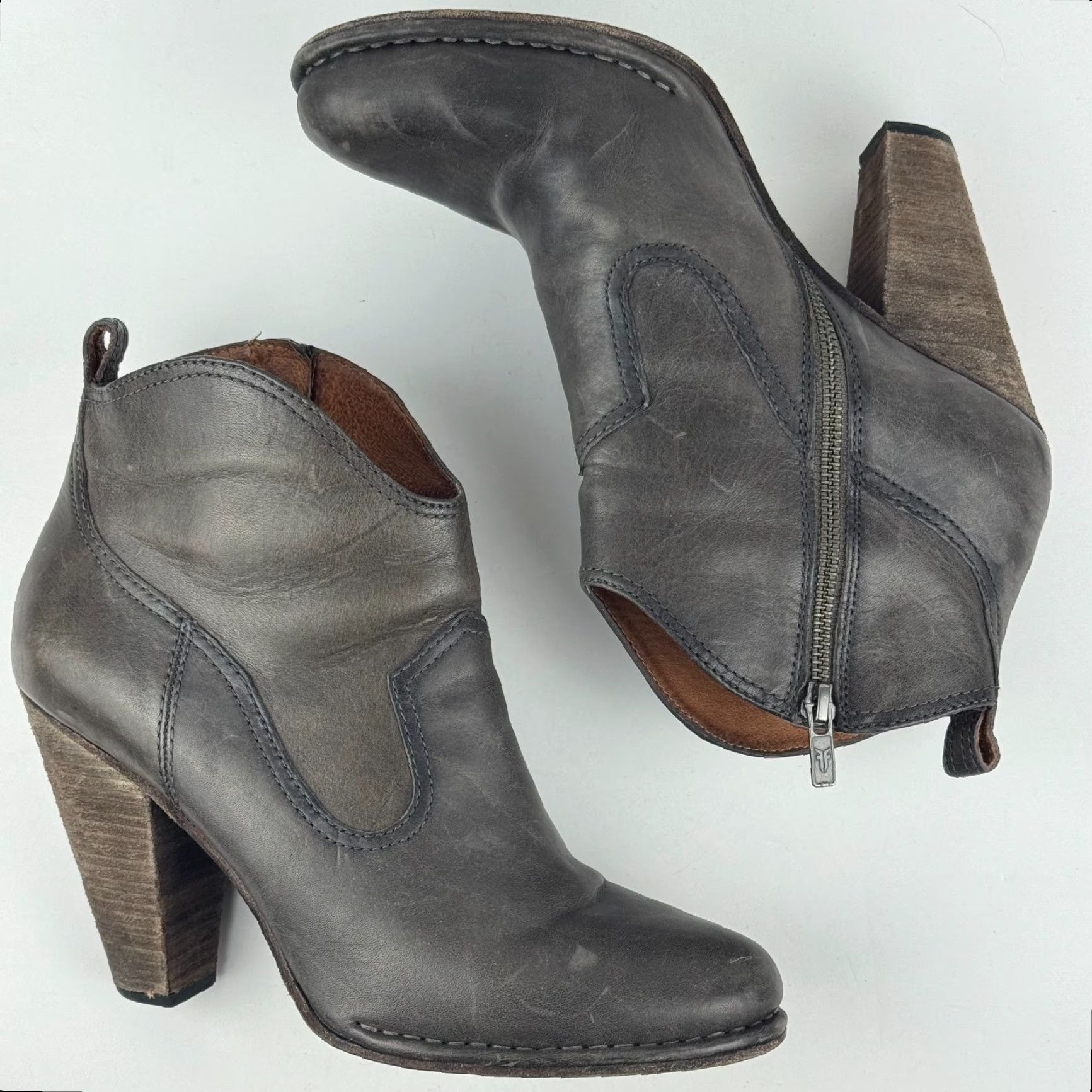 Frye FRYE Madeline Bootie Womens 11M Leather Gray Zip Ankle Boot High Heel Leather Lining Outsole Block Heel Casual EUC Size 32" / US 10 / IT 46 - 2 Thumbnail