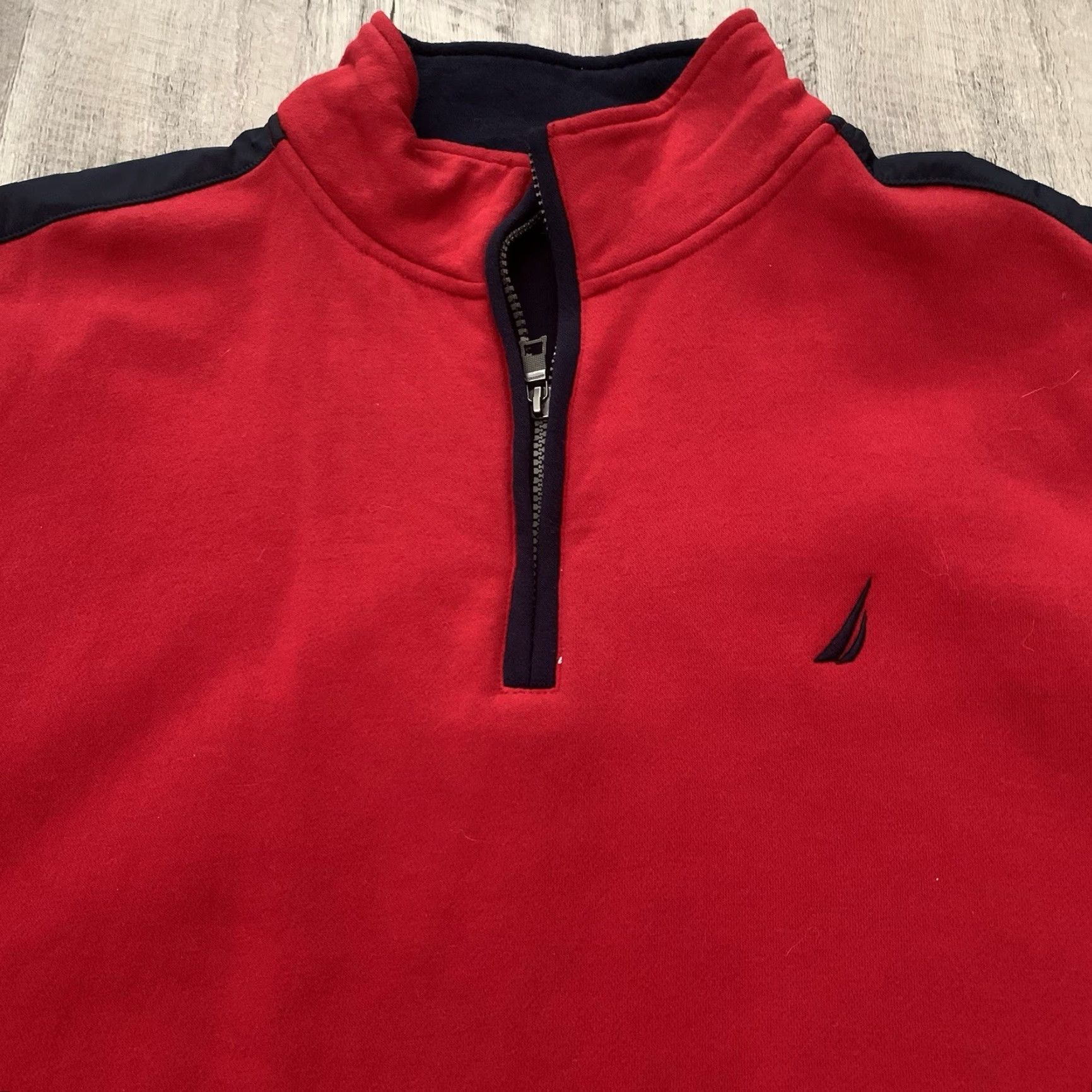 Nautica NAUTICA 1/4 Zip Sweatshirt Mens Sz XL Red Colorblock Pullover Logo Mock Collar Size US XL / EU 56 / 4 - 4 Thumbnail