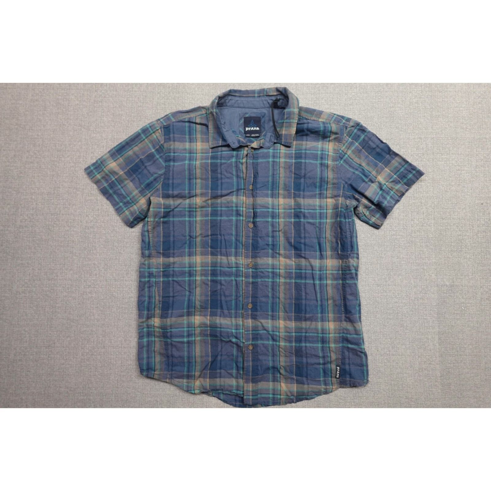 Prana VINTAGE? No. PrAna Shirt Mens Large Blue Plaid Short Sleeve Organic Cotton Casual Button Up Size US L / EU 52-54 / 3 - 3 Thumbnail