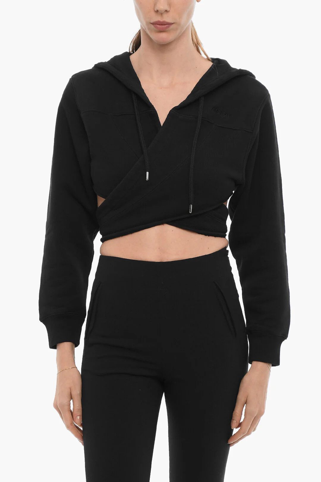 Ambush Design og1mm0426 Solid-Color Cropped Wrap Hoodie in Black Size XL / US 12-14 / IT 48-50 - 1 Thumbnail