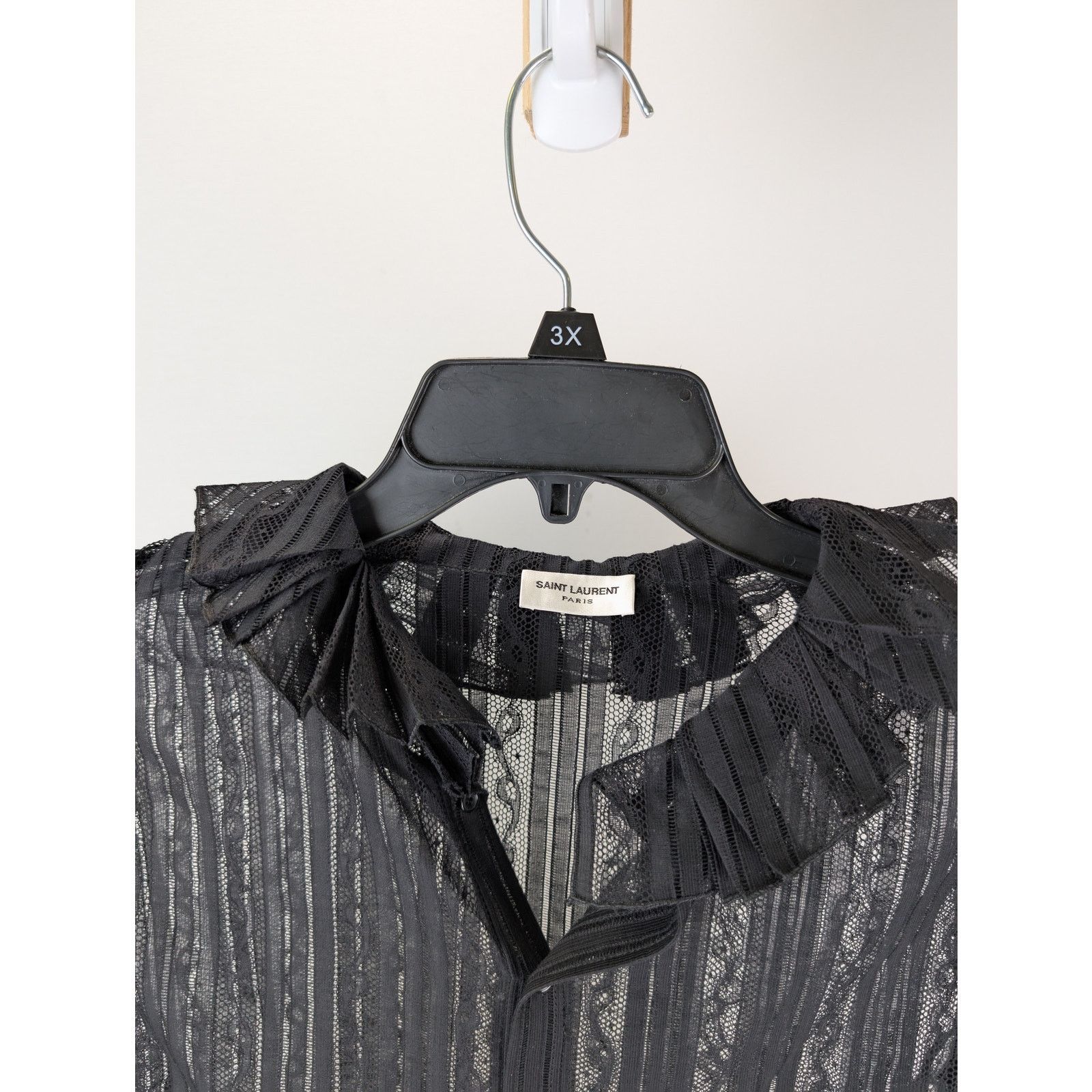 Saint Laurent Paris o1rshd1 Chemise Blouse Femme Dentelle Galon Shirt in Black Size US M / EU 48-50 / 2 - 8 Thumbnail