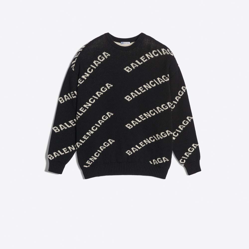o1bcso1str0525 Jacquard Logo Crewneck Sweater in Black/White