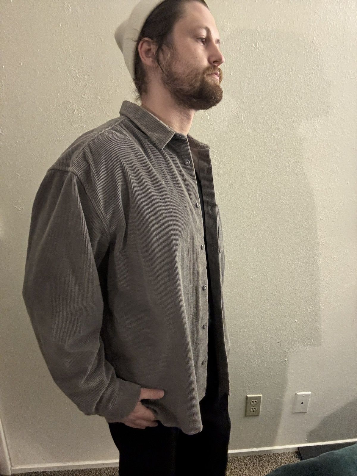 BP. Men's Charcoal Corduroy Button-Down Shirt | Large L | Os fit Size US L / EU 52-54 / 3 - 3 Thumbnail