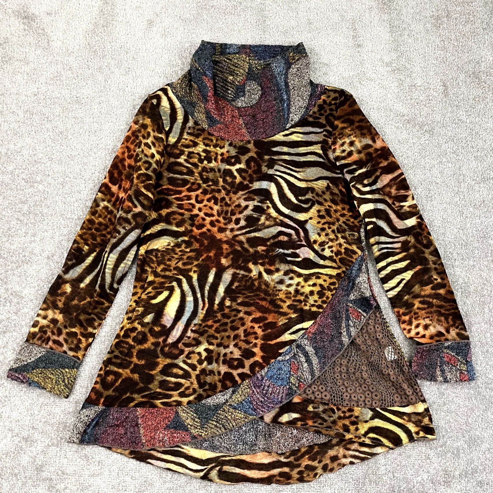 Vintage VARIATIONS Dress Womens XL Wearable Art Funky Leopard Layered Tunic Long Sleeve Size XL / US 12-14 / IT 48-50 - 2 Thumbnail