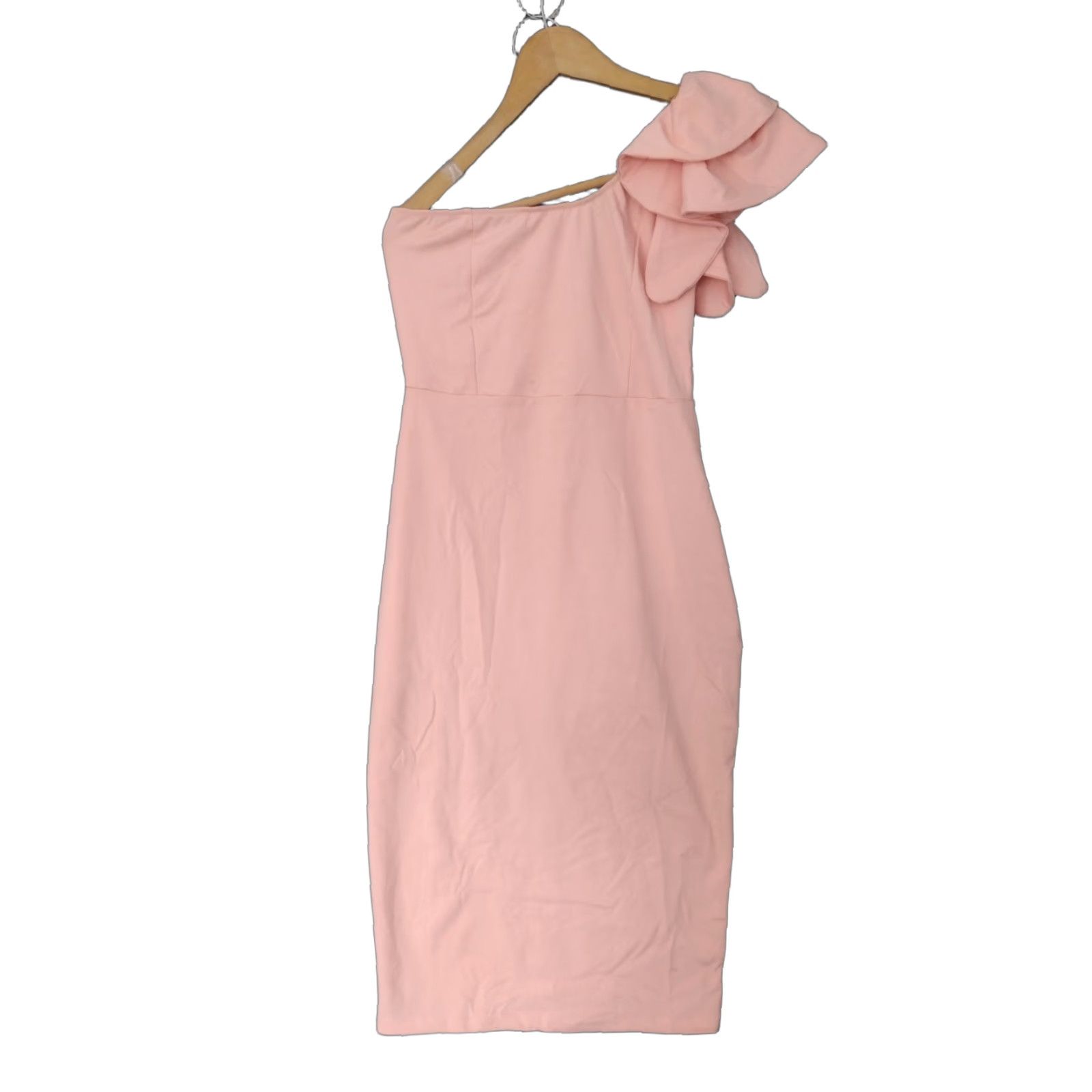 Vintage One Shoulder Midi Bodycon Dress Cocktail Party Ruffle Shoulder Size S Size S / US 4 / IT 40 - 1 Thumbnail