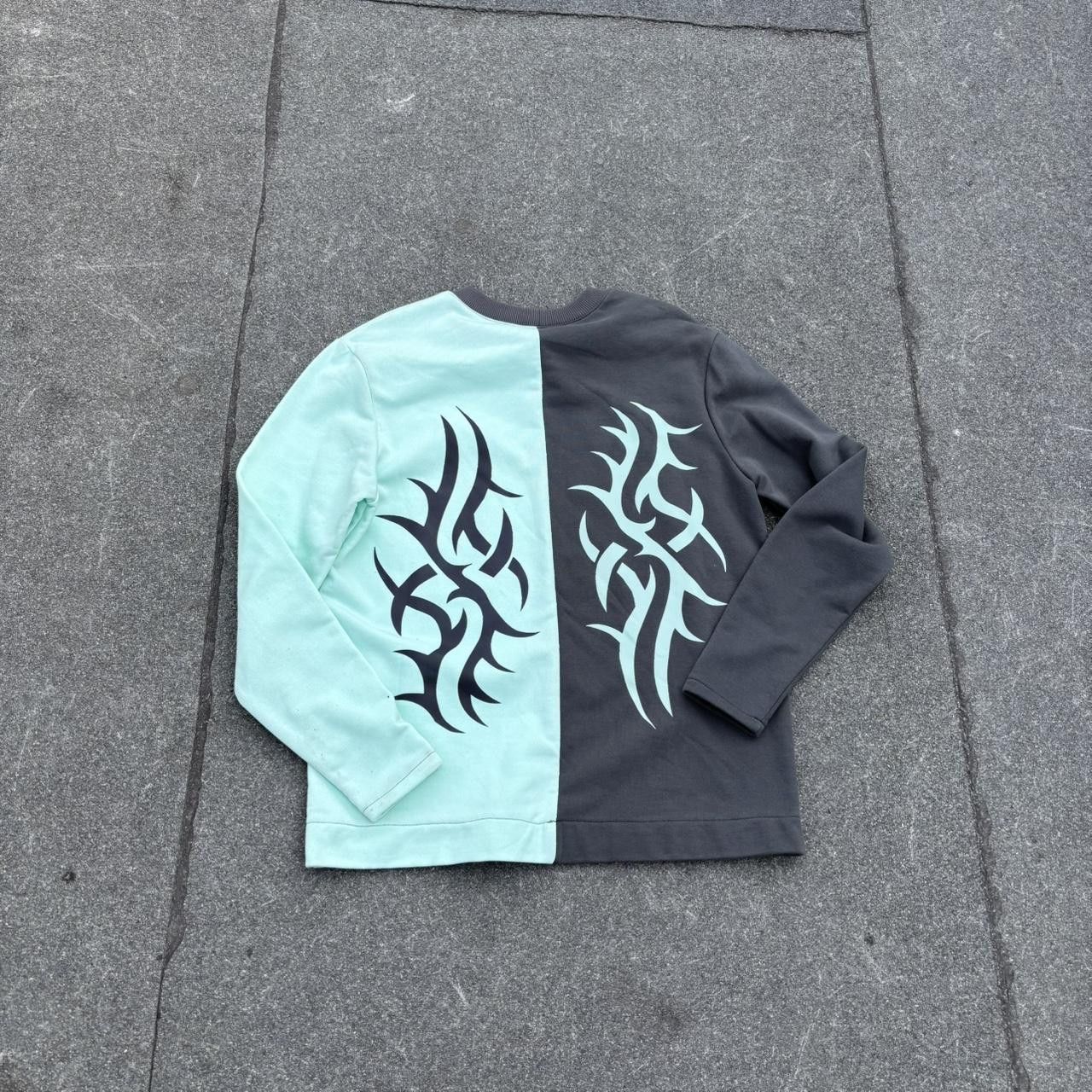 Japanese Brand × Vintage Vintage y2k 90s split design tribal affliction style jumper Size US L / EU 52-54 / 3 - 4 Thumbnail