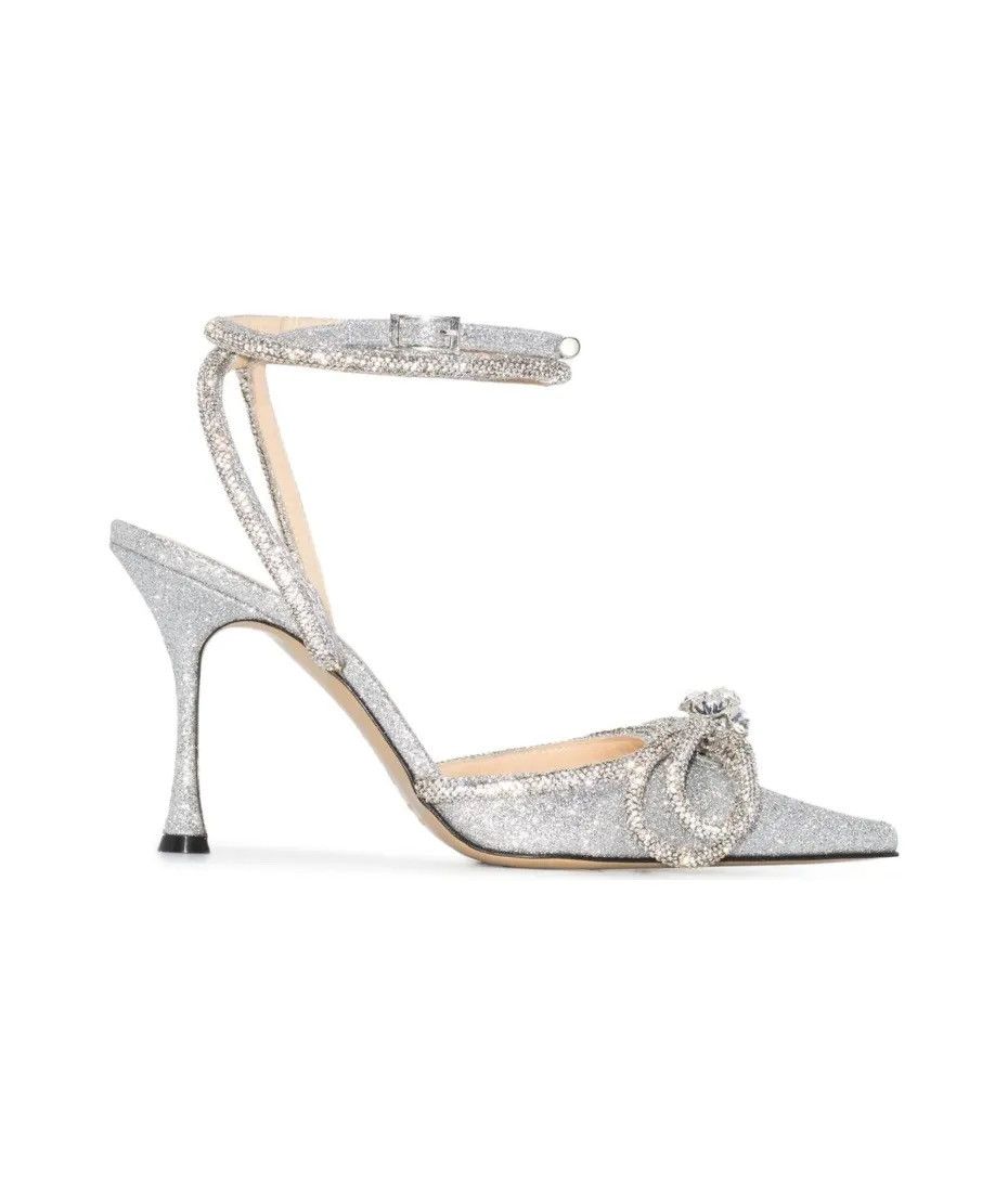 MACH & MACH Iconic Silver Bow Glitter heels Size US 8 / IT 38 - 1 Thumbnail