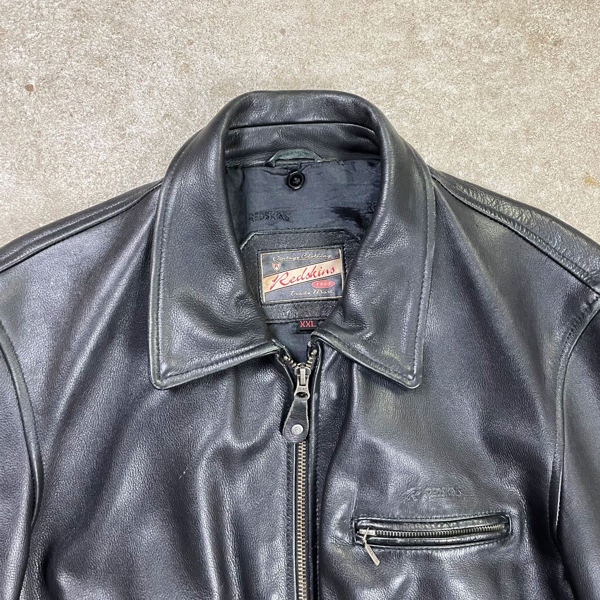 Vintage Vintage Redskins Genuine Black Leather Jacket Size US XXL / EU 58 / 5 - 2 Thumbnail