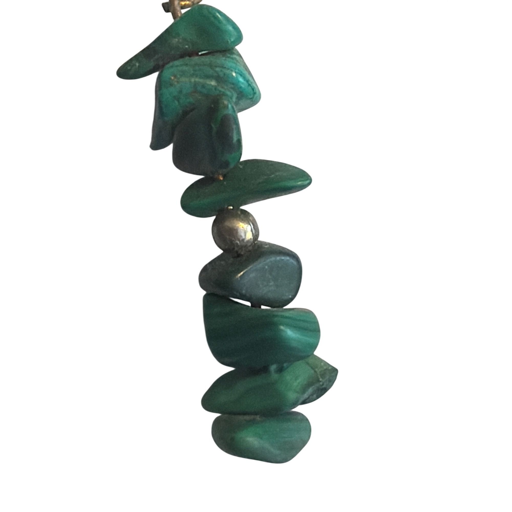 Other Malachite Chip Beaded Dangle Earrings Silver Tone Hooks 2" L Size ONE SIZE - 2 Thumbnail
