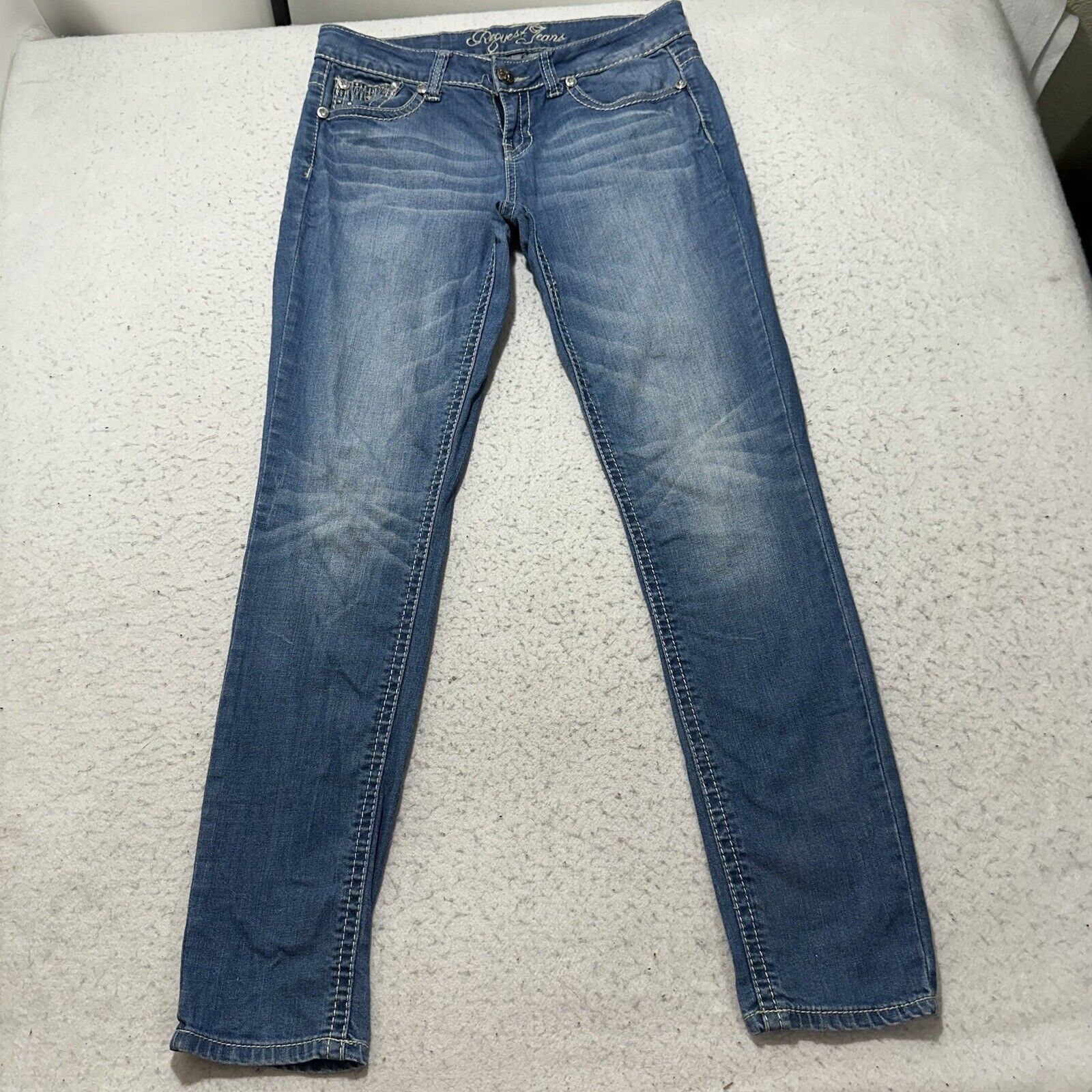 Request Jeans Request Jeans 32x30 Y2K Low Rise Blue Embellished Pocket Size 32" / US 10 / IT 46 - 1 Thumbnail