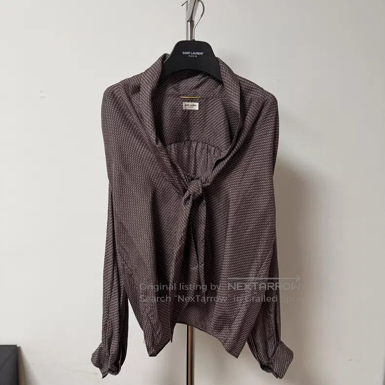 Saint Laurent Paris Saint Laurent Paris Silk Satin Geometric Pattern Ribbon Sh Size XS / US 0-2 / IT 36-38 - 1 Thumbnail