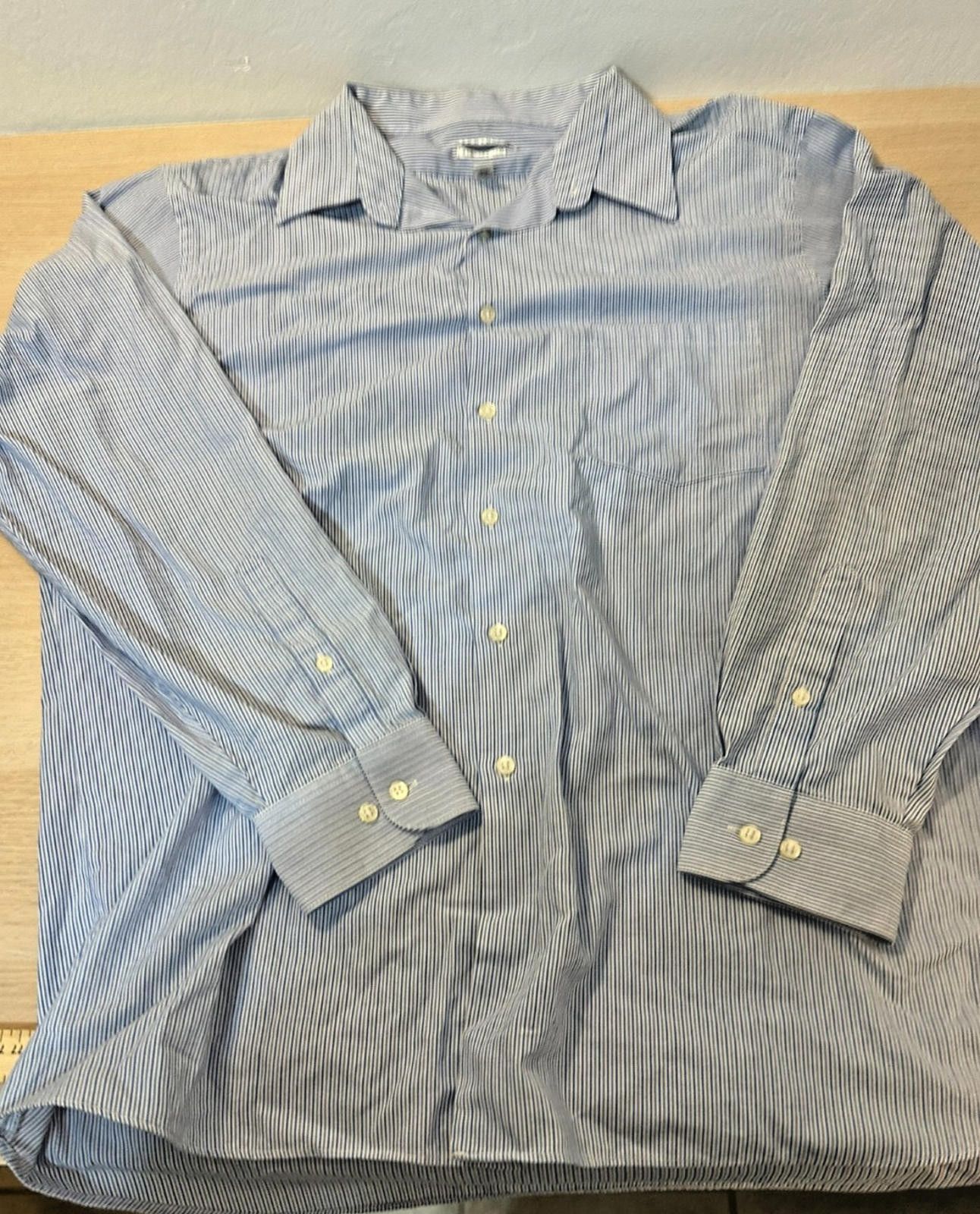 Van Heusen Van Heusen Men's Slim Fit Blue-White Stripe Dress Shirt L Size 44R - 6 Thumbnail
