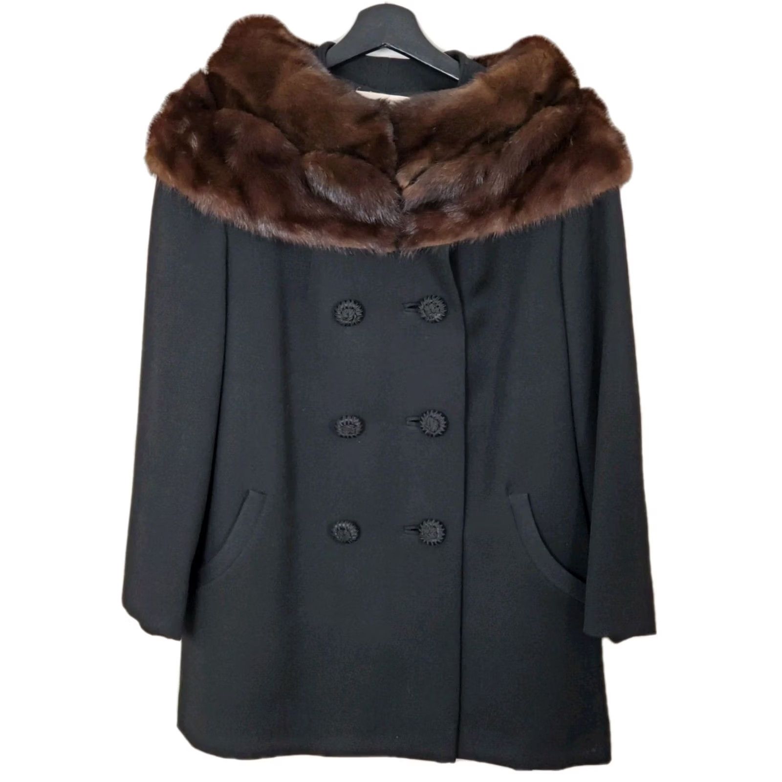 Vintage VINTAGE Schultz Brothers of Boston Anglo Fabrics Wool Coat Mink Collar Women M Black Overcoat Size M / US 6-8 / IT 42-44 - 2 Thumbnail