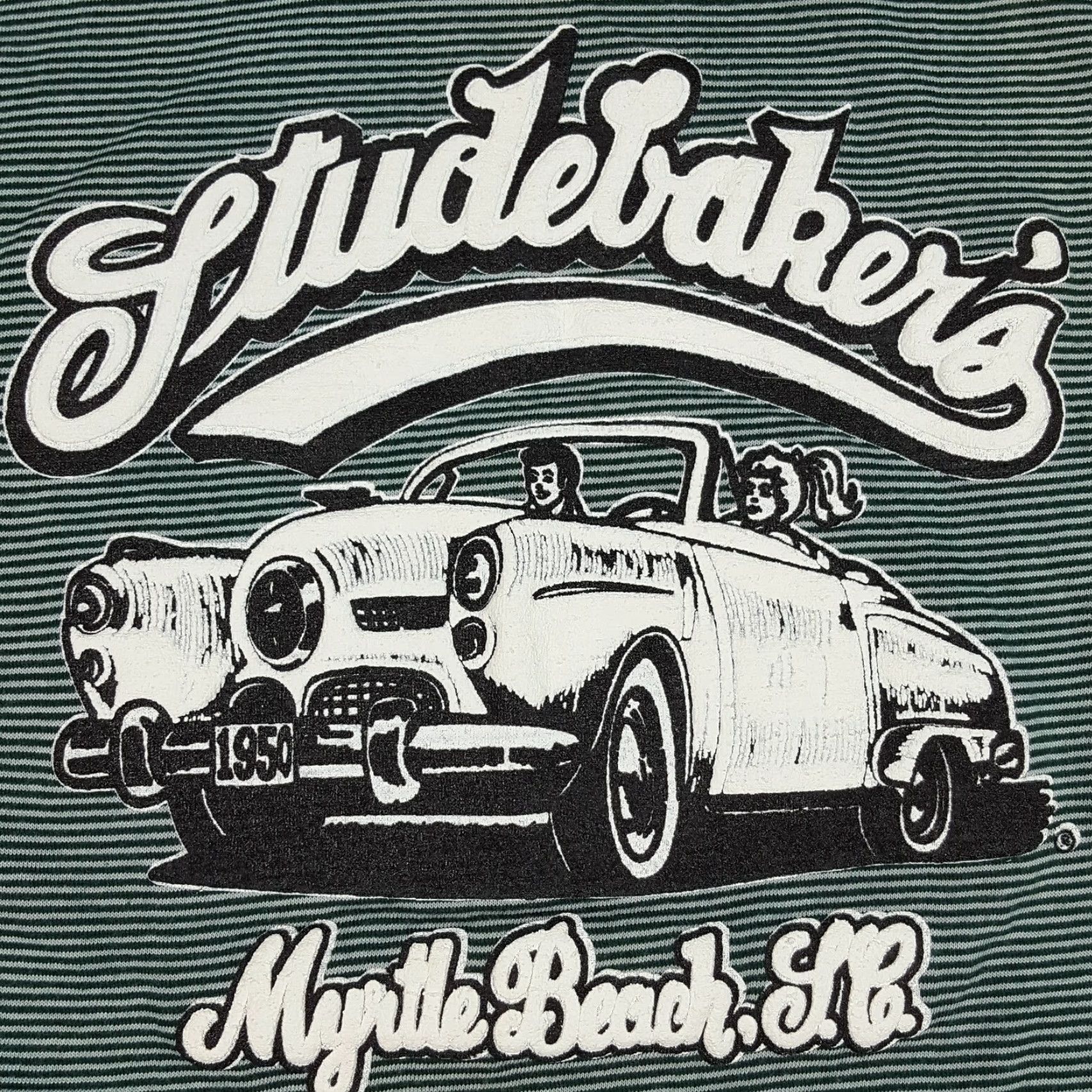 Vintage VTG Studebakers Nightclub Myrtle Beach 90s Green Striped T Shirt Men's Size L Car Retro Nightclub T-Shirt Size US L / EU 52-54 / 3 - 3 Thumbnail
