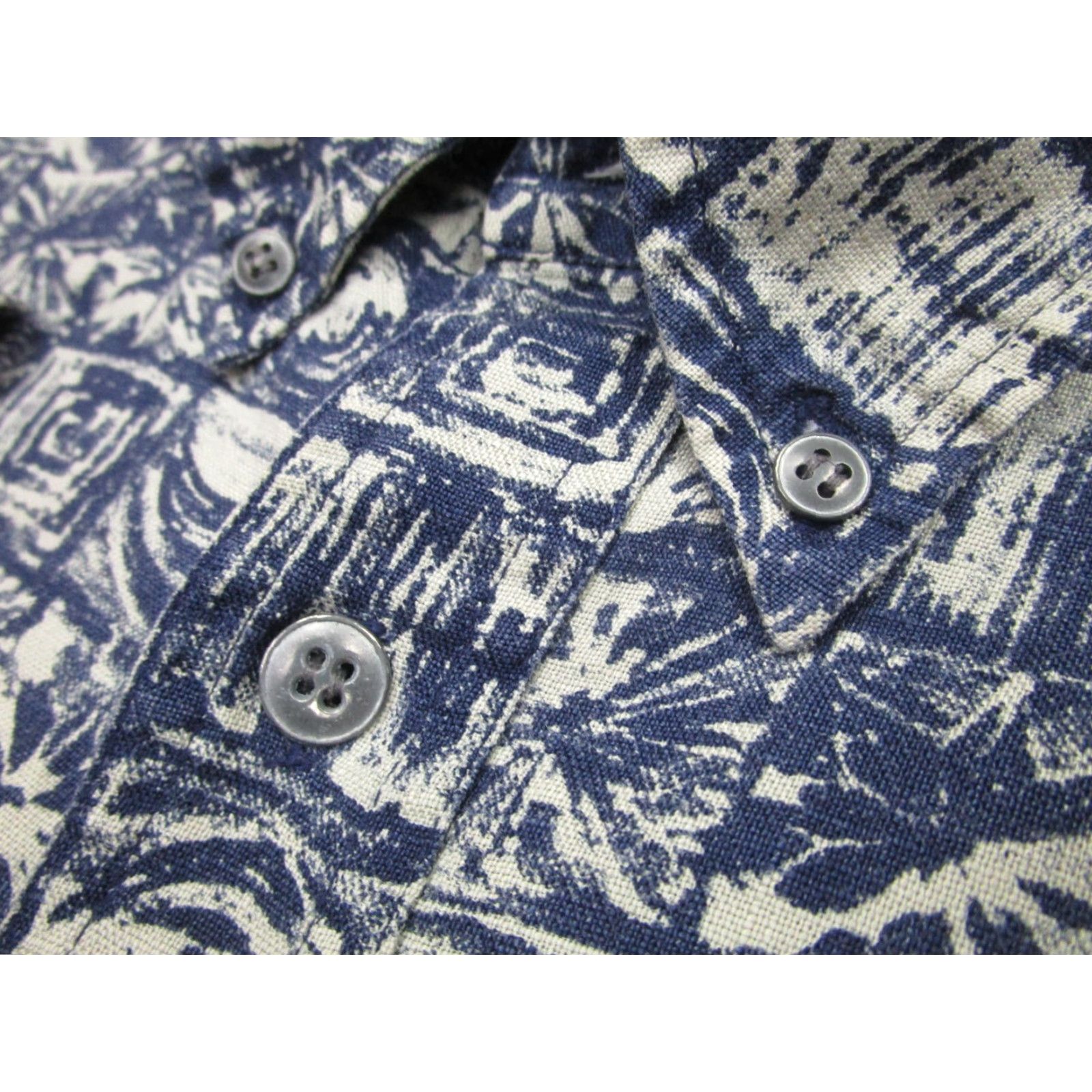 Vintage VINTAGE Natural Tone Shirt Mens L Blue Linen Geometric 90s Party Size US L / EU 52-54 / 3 - 5 Thumbnail