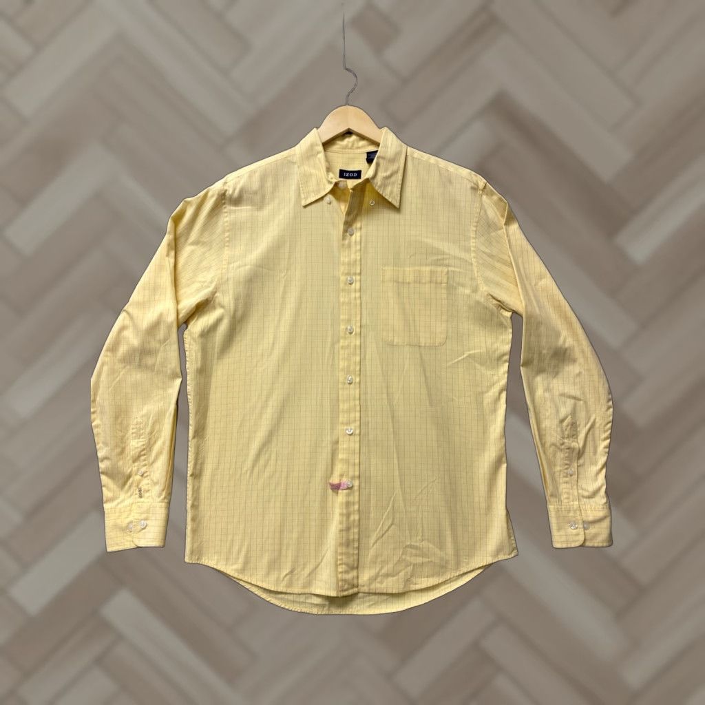 Izod VINTAGE IZOD Men's Casual Button-Down Shirt Long Sleeve Check Cotton M Yellow 90s Mens Size US M / EU 48-50 / 2 - 1 Thumbnail