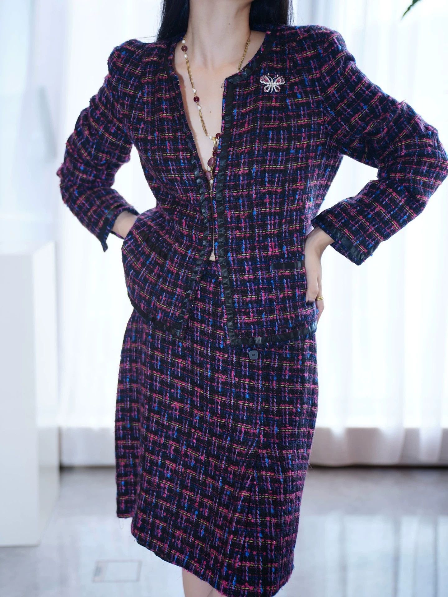 Oscar De La Renta Oscar de la renta Vntg Purple Tweed Skirt Suit 12 Size XL / US 12-14 / IT 48-50 - 1 Thumbnail