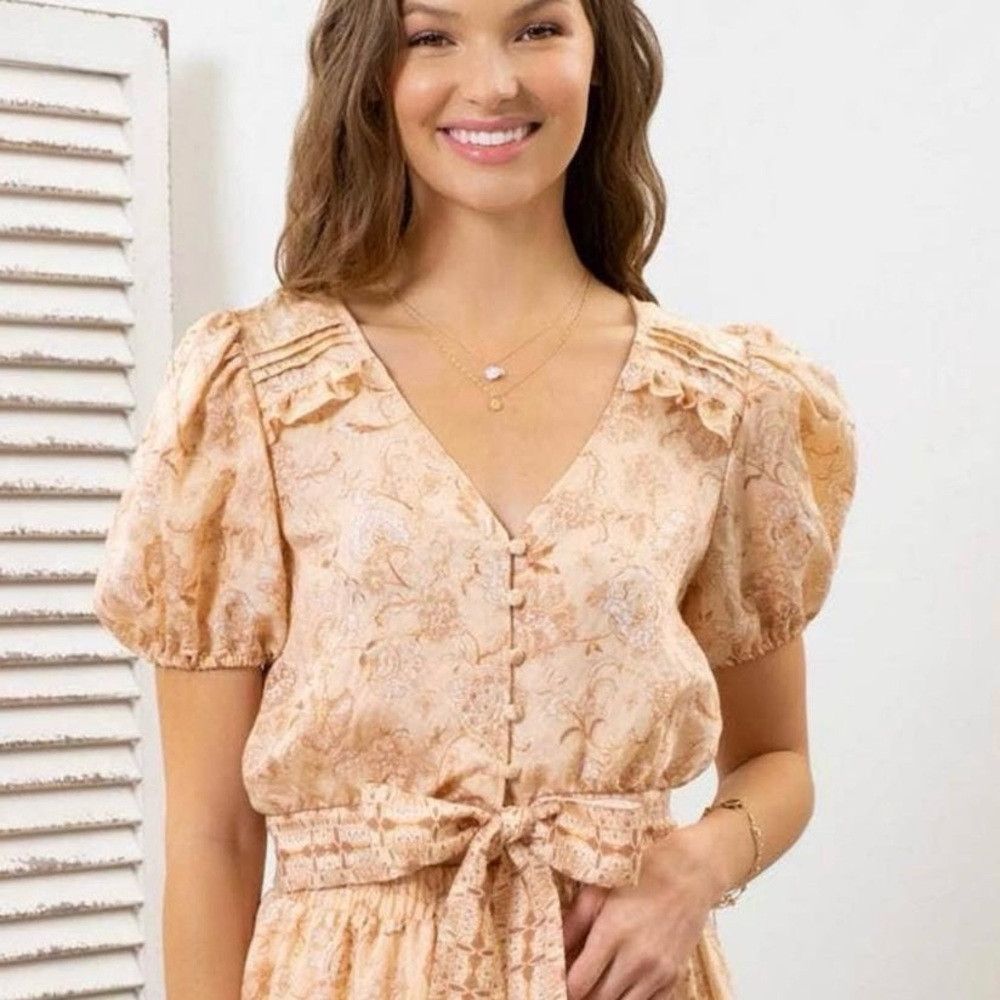 Other New Moon River Beige Short Balloon Sleeve Crop Rayon Button Size L / US 10 / IT 46 - 1 Thumbnail