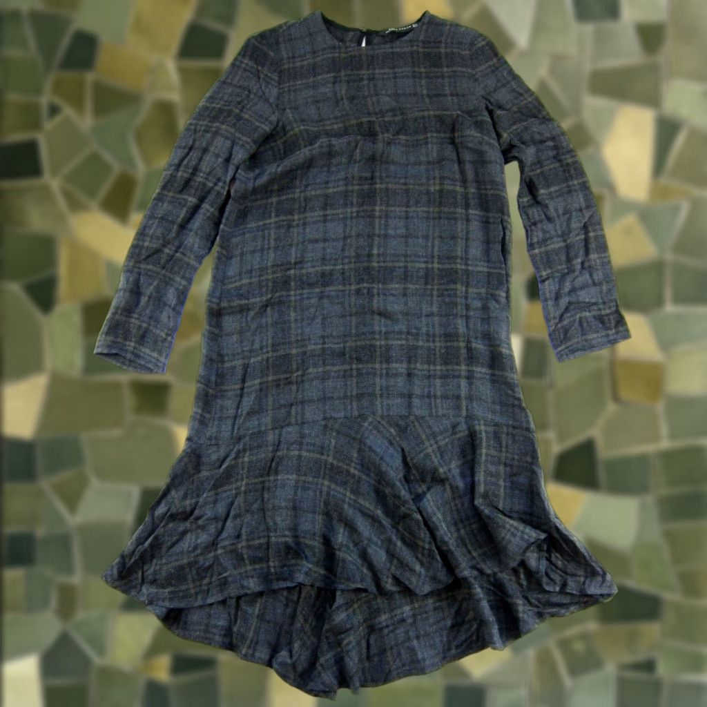 zara tartan midi dress Zara Women's Midi Dress S Blue Checkered Tartan Plaid Wool