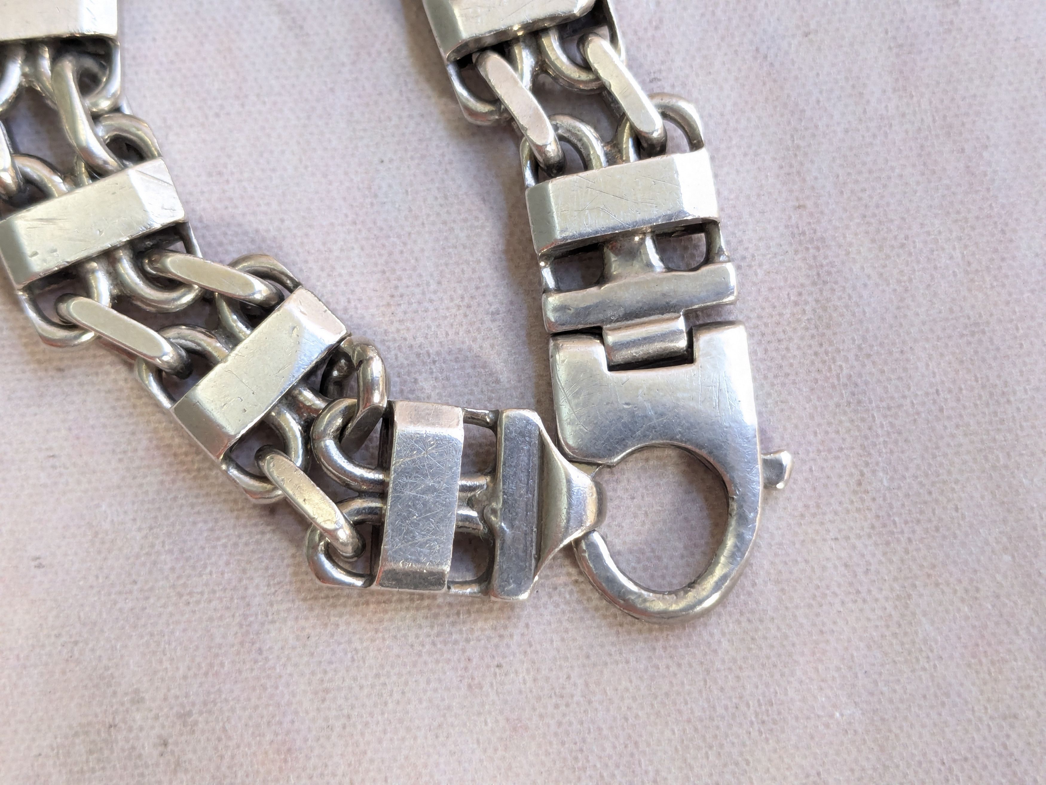 Jewelry Vintage Sterling Silver Bracelet 6" Thick Chunky Biker Size ONE SIZE - 15 Thumbnail