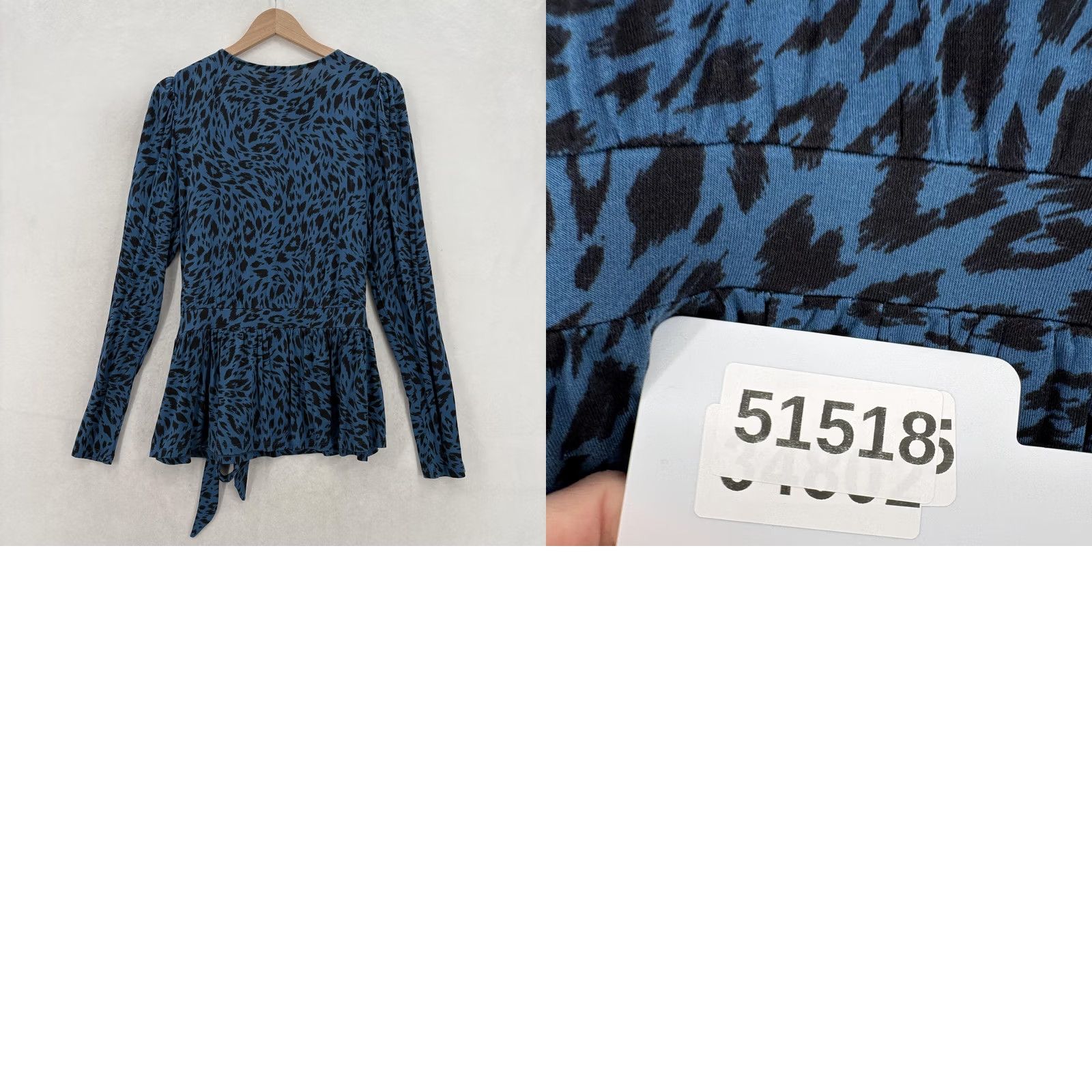 Ann Taylor Ann Taylor Blouse Womens L Blue Animal Print V Neck Tie Waist Peplum NWT Size L / US 10 / IT 46 - 9 Thumbnail