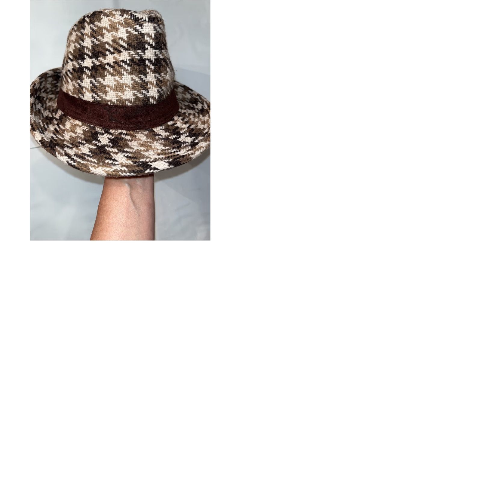 Vintage VINTAGE FEDORA Brown Plaid Houndstooth Detective HAT Checkered Woven Gangster Mobster OS Size ONE SIZE - 9 Thumbnail