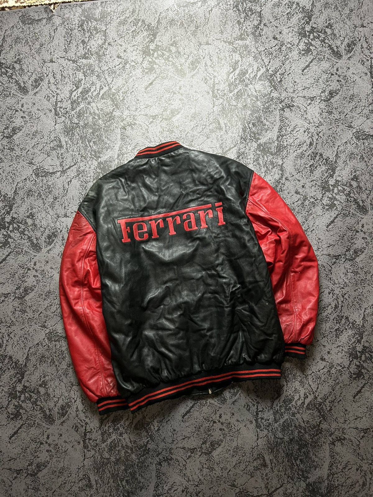 image of Ferrari x Leather Jacket Vintage Ferarri Leather Jacket Big Logo Black, Men's (Size 2XL)