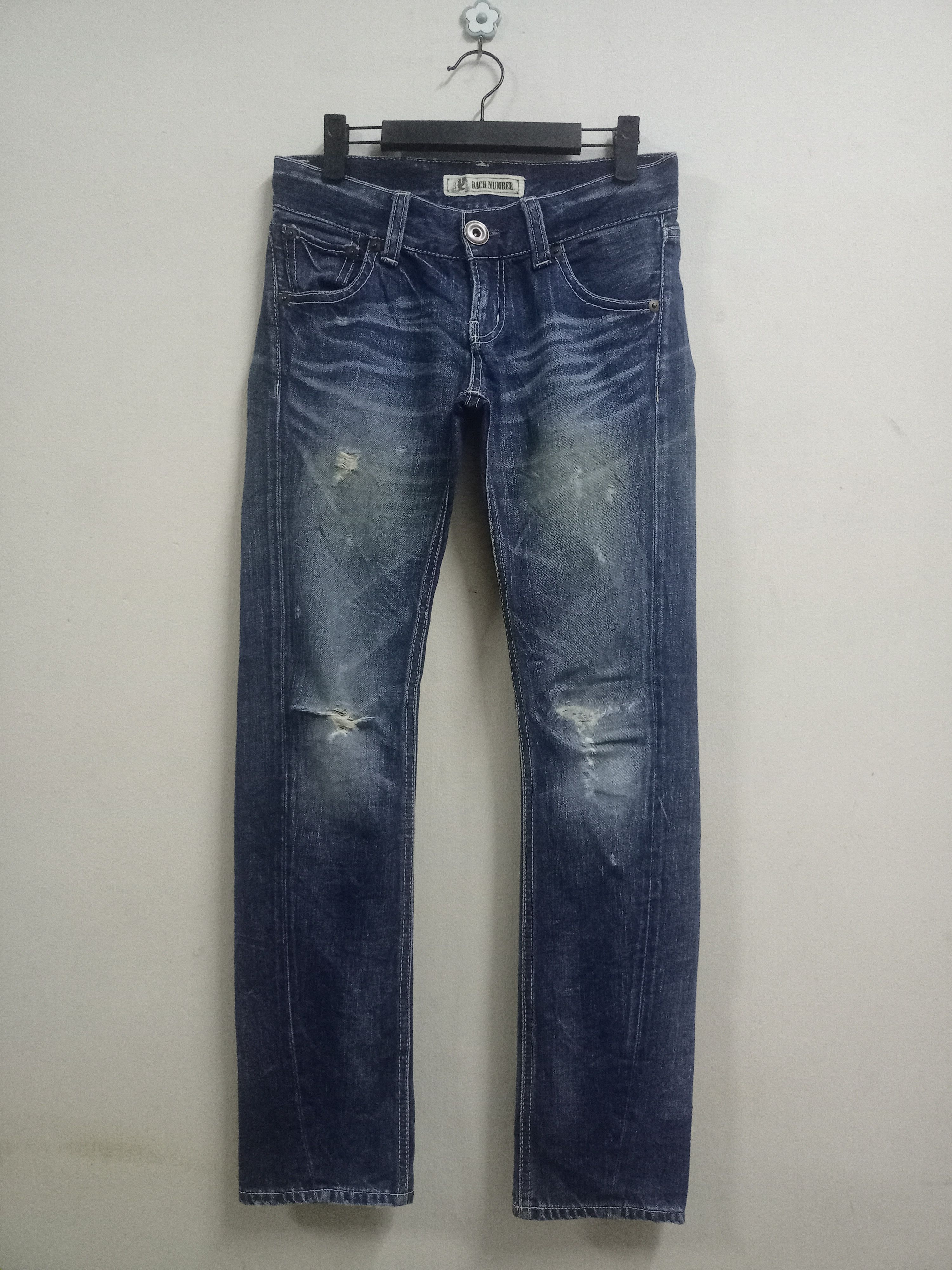 Japanese Brand Vintage Back Number Blue Wash Distressed Curve Leg Jeans Size 28" / US 6 / IT 42 - 1 Thumbnail