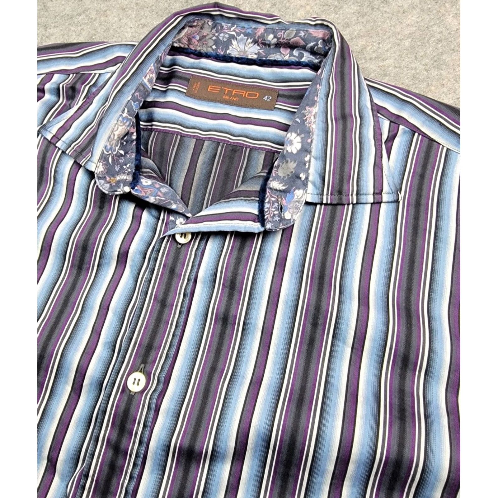 Etro Etro Milano Shirt Mens 42 Blue Purple Stripe Button Down Made in Italy Shirt Button-Up Casual Career Modern Designer Mens Size US XL / EU 56 / 4 - 5 Thumbnail