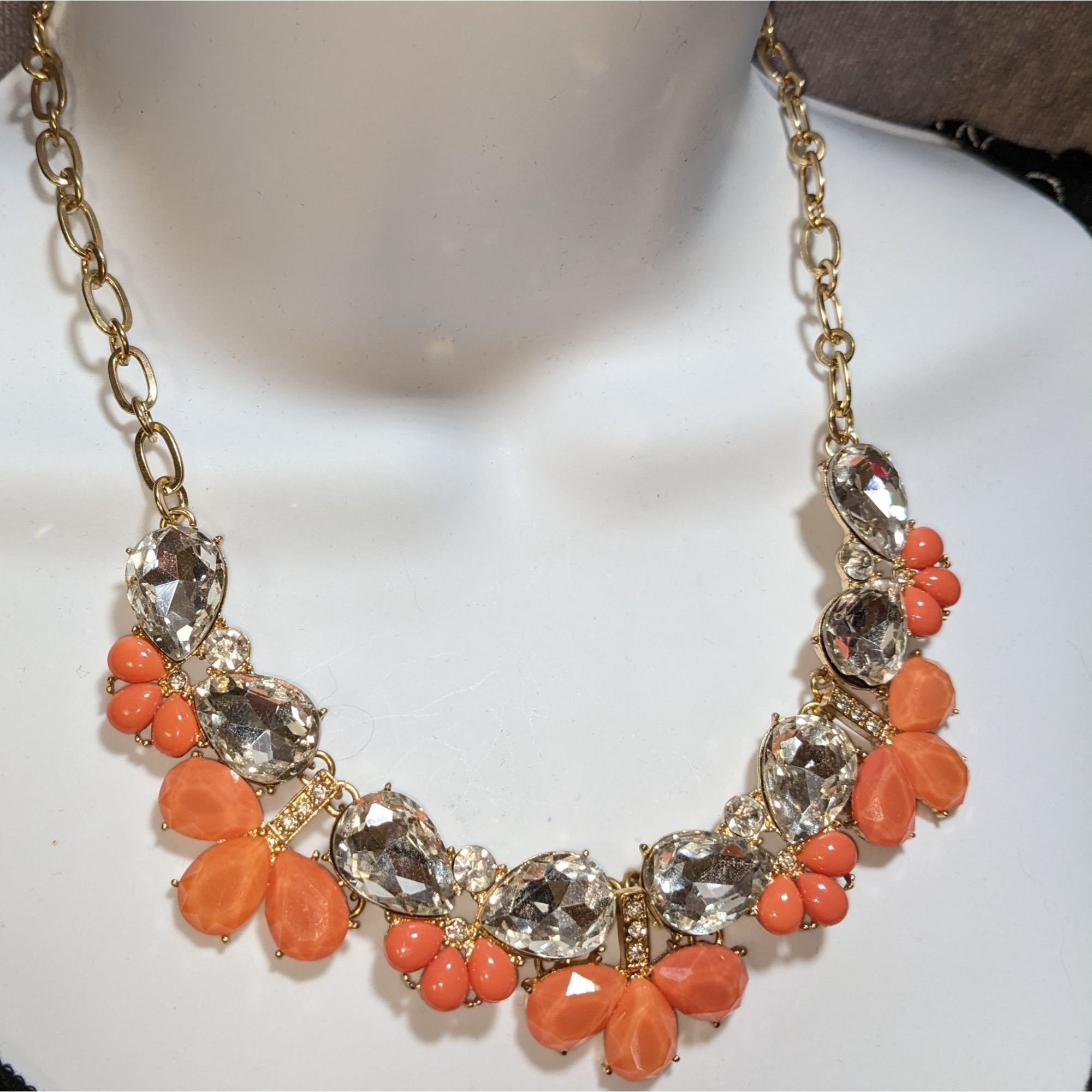 Other Y2K Glam Clear & Orange Teardrop Statement Necklace Size ONE SIZE - 4 Thumbnail