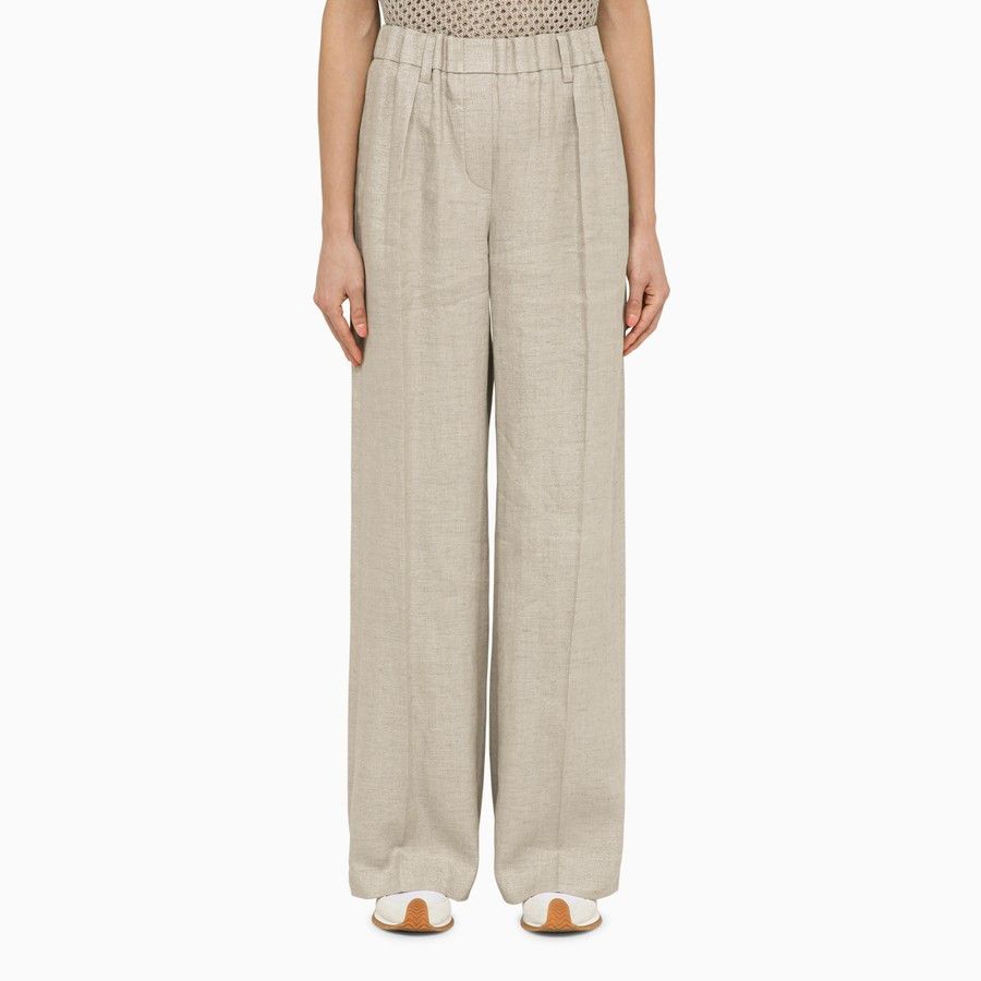 Brunello Cucinelli o1d2blof0824 Linen Wide Trousers in Light Gray Size 42" / US 20 - 1 Thumbnail