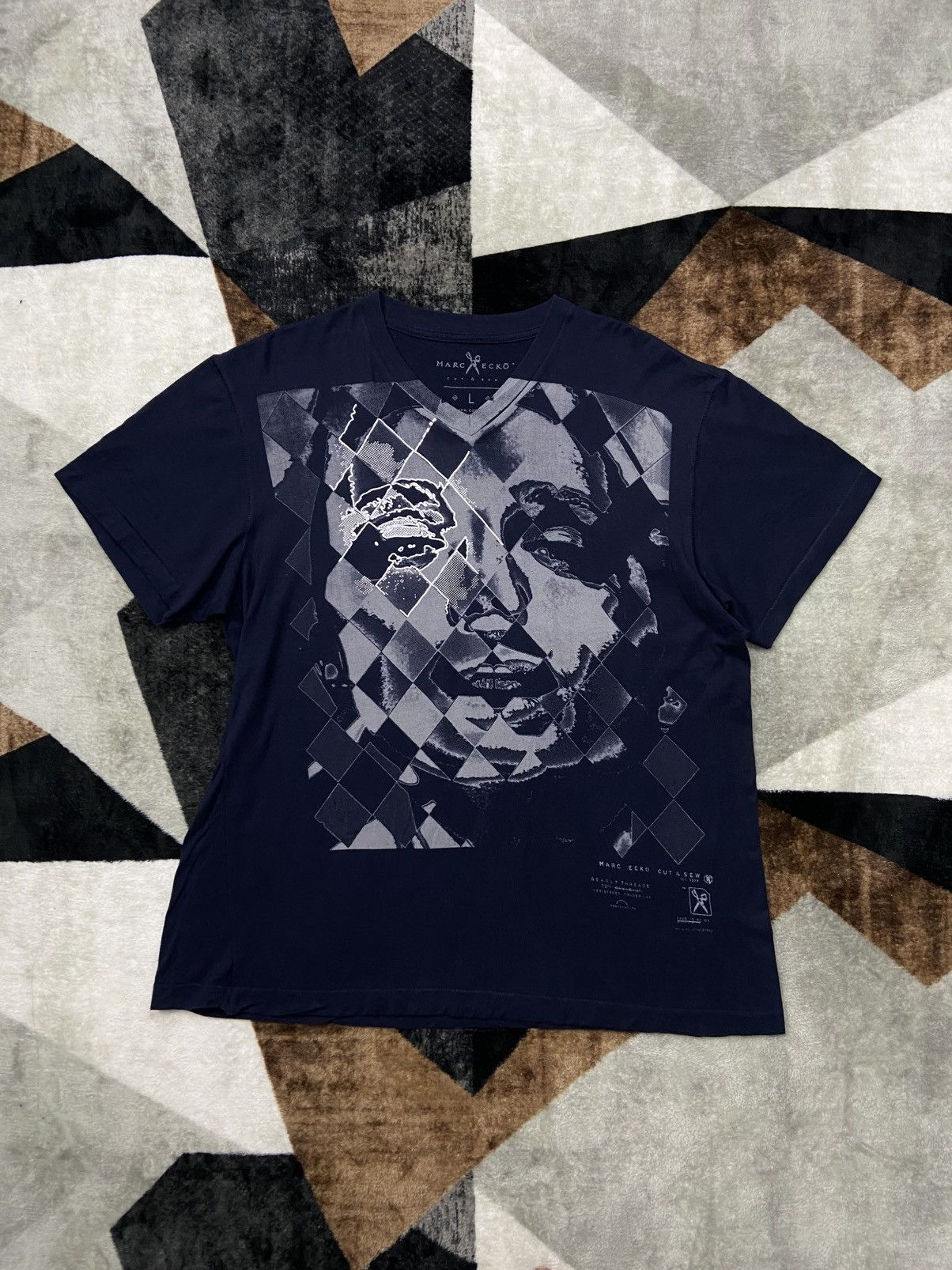 Ecko Unltd. × Marc Ecko Marc Ecko Cut & Sew Reflective Face Printed Navy Tee Size US L / EU 52-54 / 3 - 1 Thumbnail
