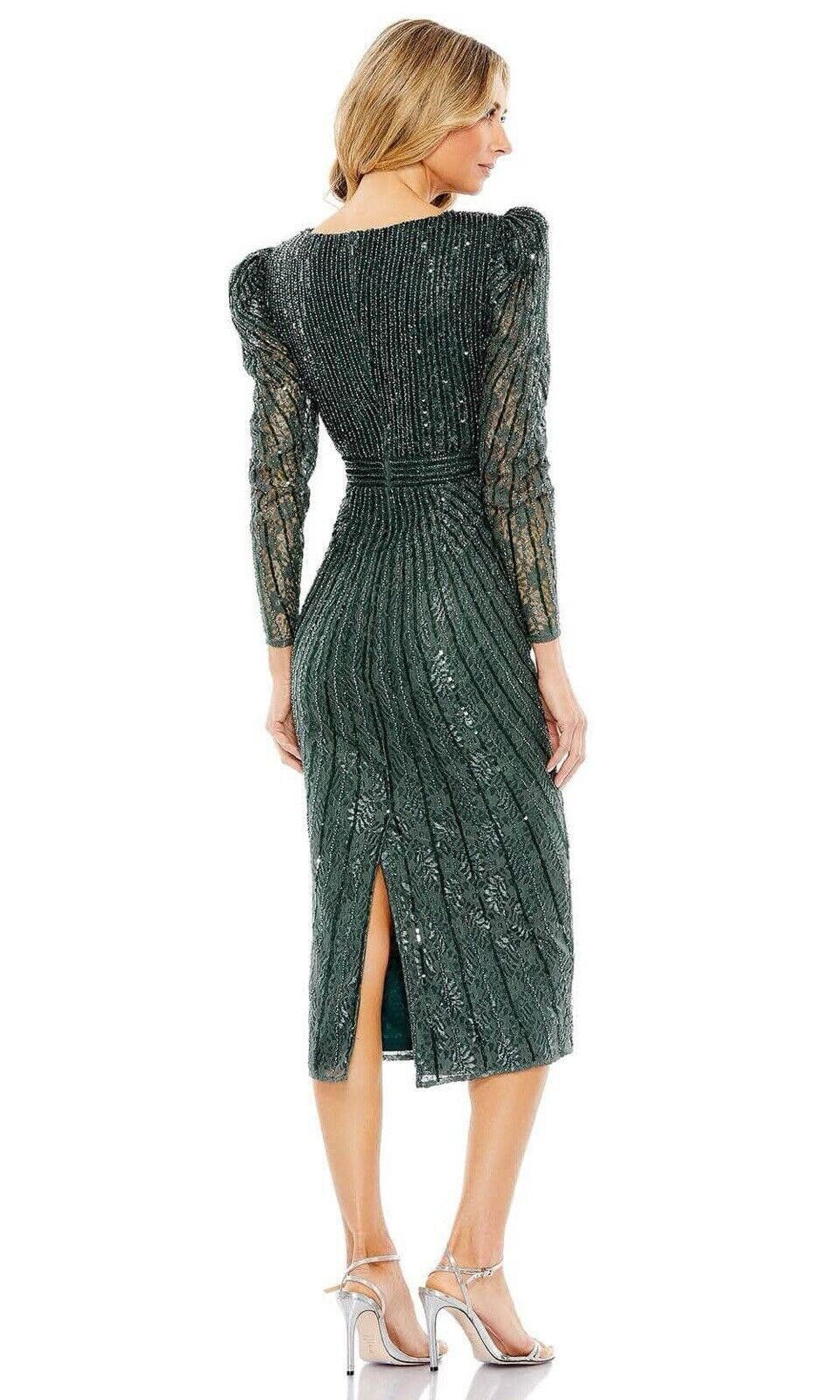 Designer NWT Mac Duggal Long Sleeve Beaded Lace Sequin Green Dress 4 Size S / US 4 / IT 40 - 7 Thumbnail