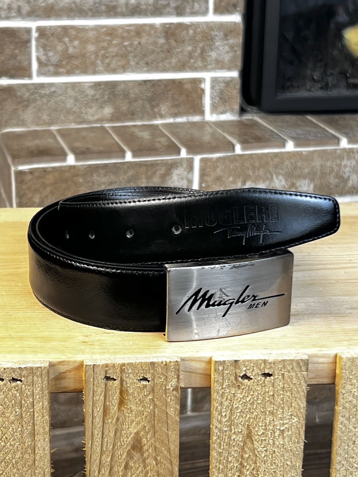 Thierry Mugler × Vintage Mugler Men Black Leather Belt Size ONE SIZE - 1 Thumbnail