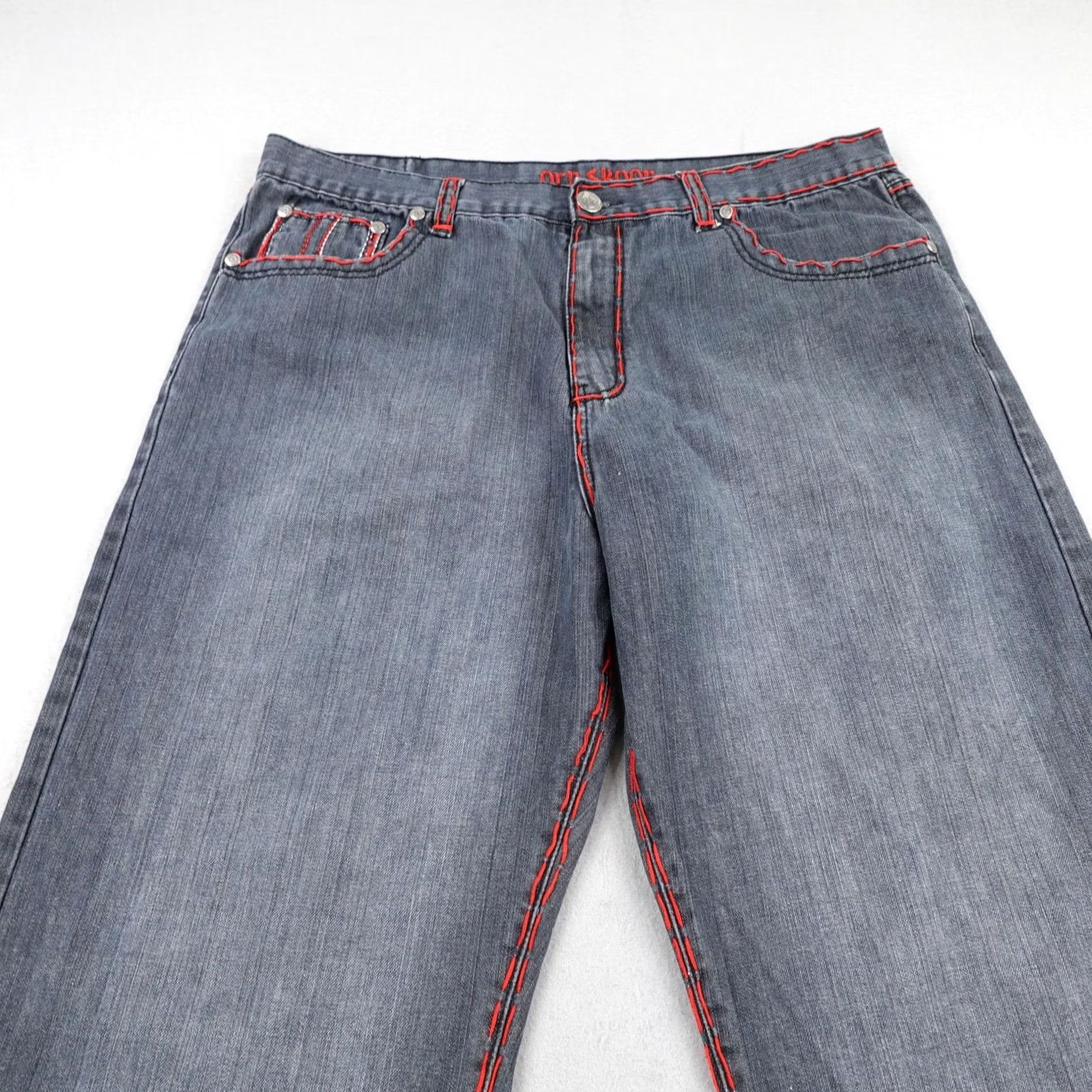 Vintage VINTAGE Old Skool Jeans Mens 42 Gray Embroidered Baggy Wide-Leg Distressed 32in Inseam Casual Mens Jeans Size US 42 / EU 58 - 2 Thumbnail