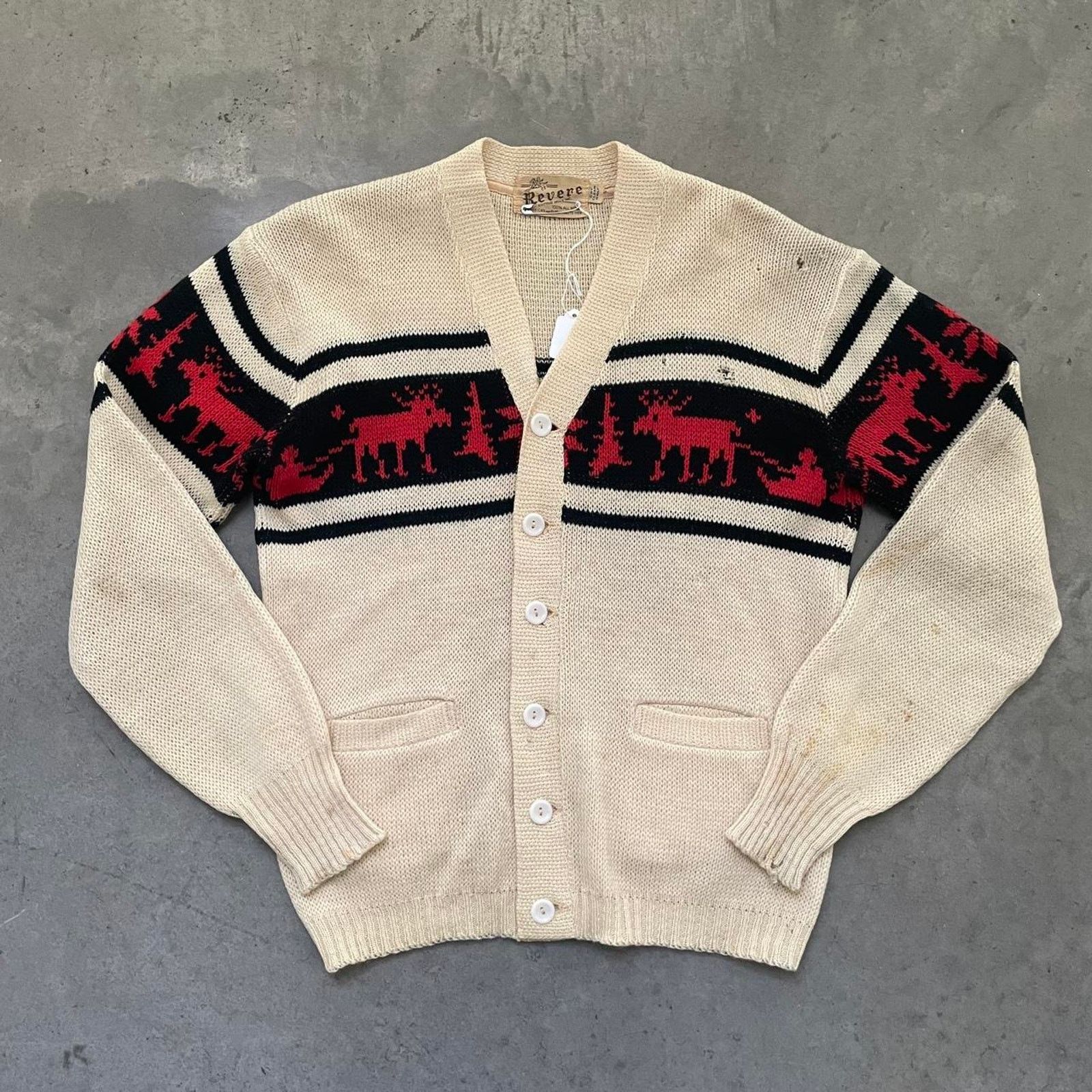 Vintage Vintage 60s Cream Christmas Reindeer Cardigan Sweater Size US S / EU 44-46 / 1 - 1 Thumbnail