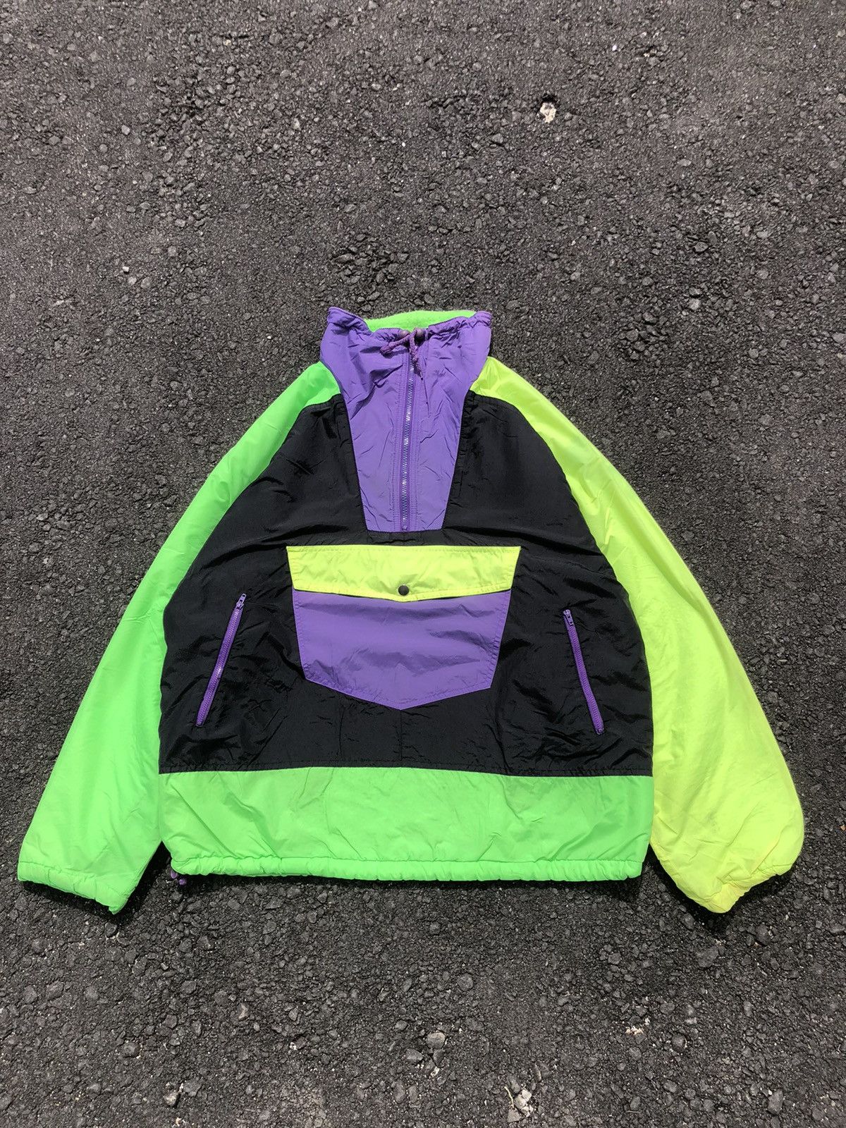 Japanese Brand Vtg Global Mind Neon Colourblock Anorak Halfzipper Jacket Size US XXL / EU 58 / 5 - 1 Thumbnail