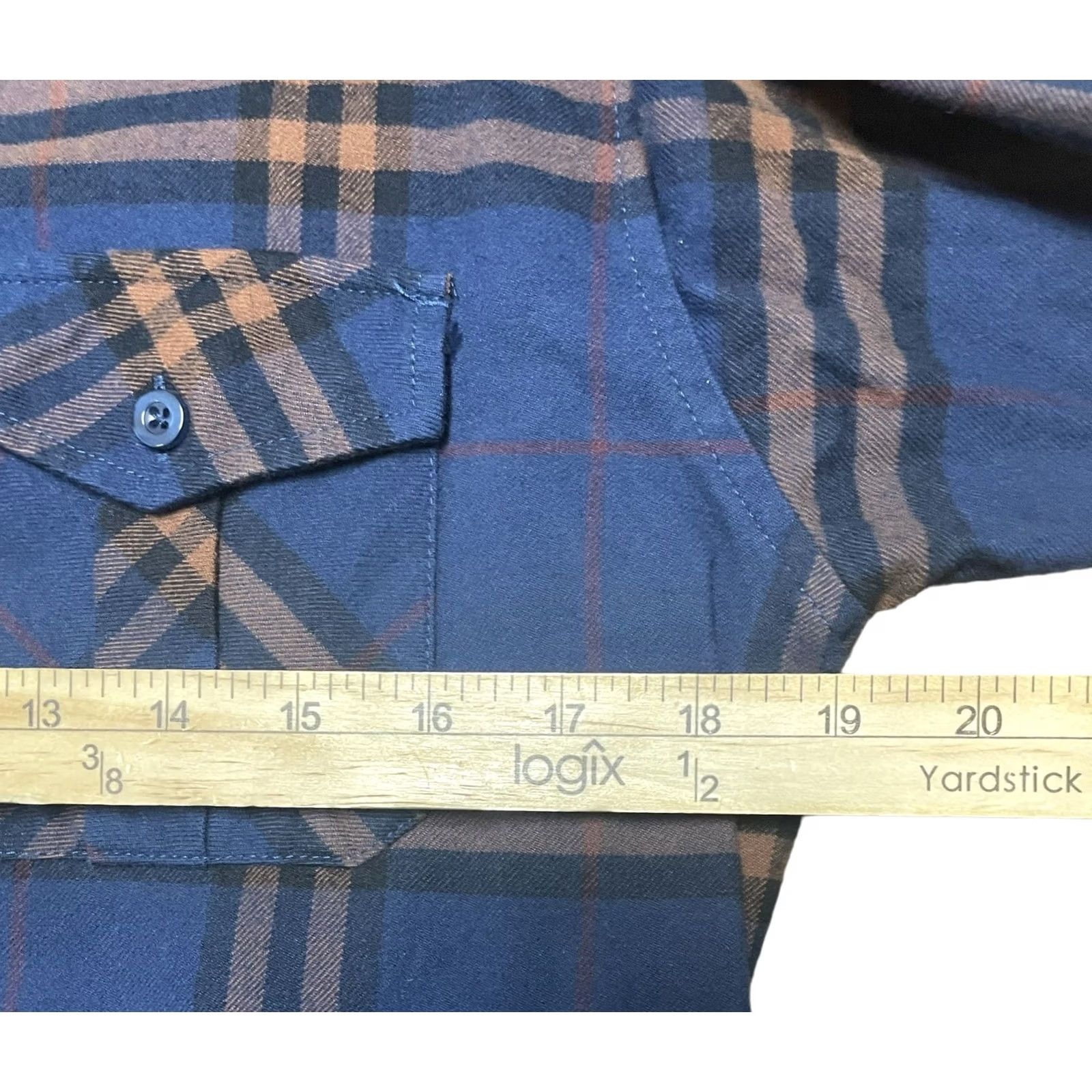 Lee Lee Dungarees Button-Up Shirt Plaid Flannel Long Sleeve Medium Blue Orange, M, Cotton/Polyester, Casual Workwear, Men Size US M / EU 48-50 / 2 - 5 Thumbnail