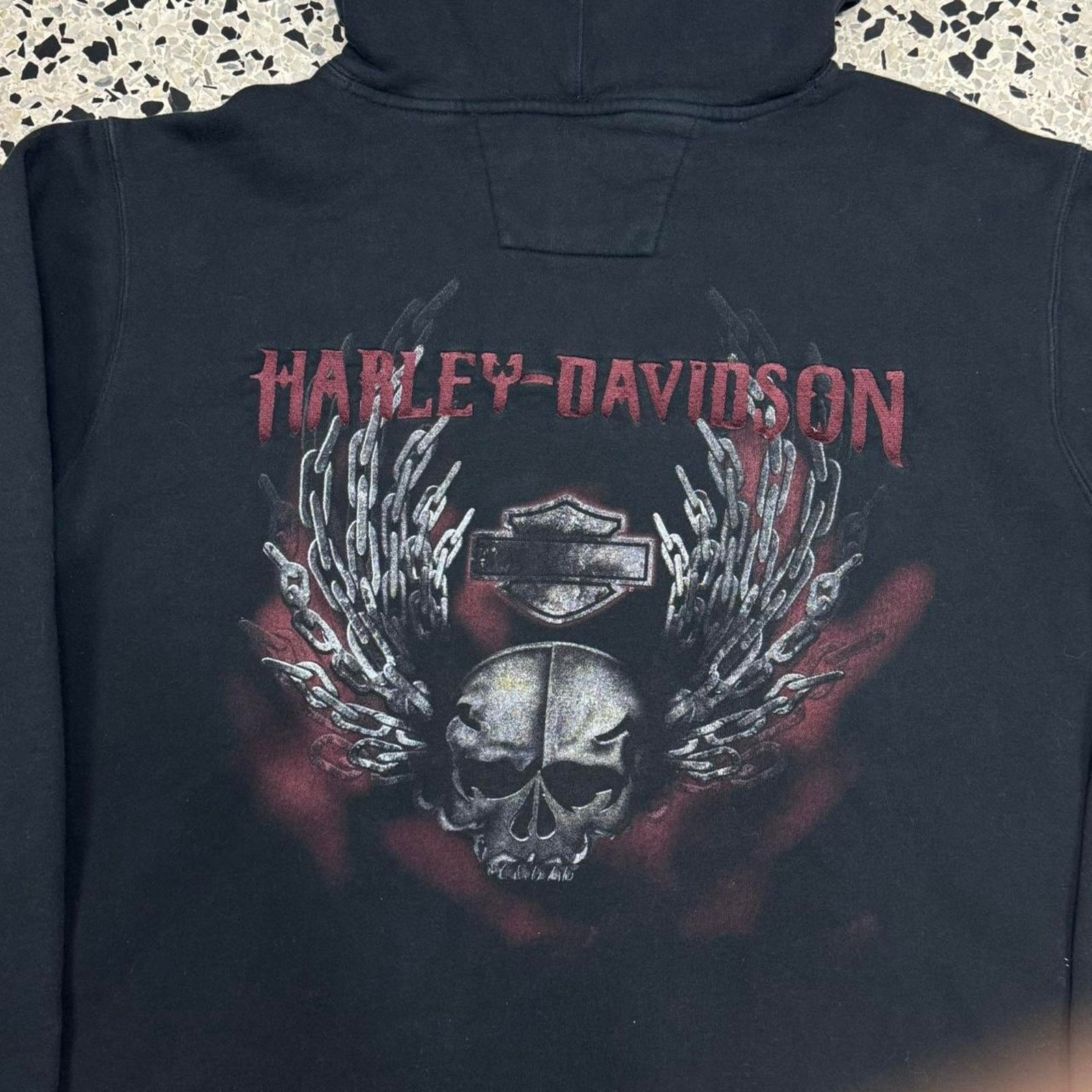 Harley Davidson × Vintage VINTAGE Y2K 2009 HARLEY DAVIDSON CHAIN WINGED SKULL HOODIE: Size US XL / EU 56 / 4 - 2 Thumbnail