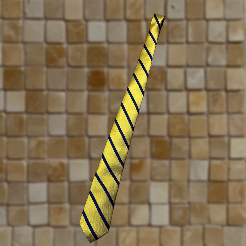 Tommy Hilfiger Tommy Hilfiger Men's Silk Tie Navy Yellow Striped Classic Designer Business Wear Size ONE SIZE - 1 Thumbnail