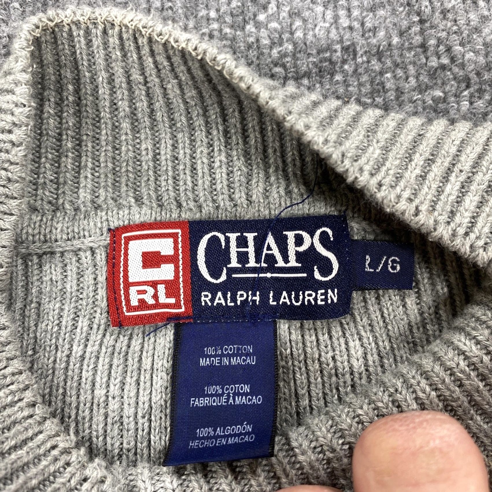 Ralph Lauren CHAPS Ralph Lauren Sweater Mens Large Gray Mock Neck Chunky-Knit Cotton Pullover Size US L / EU 52-54 / 3 - 2 Thumbnail