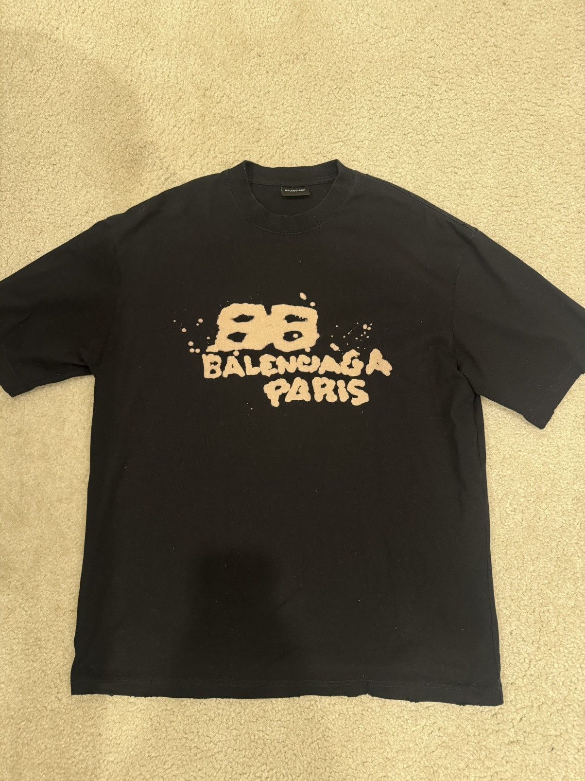 image of Balenciaga Paris Bb Beige Black T-Shirt, Men's (Size Small)