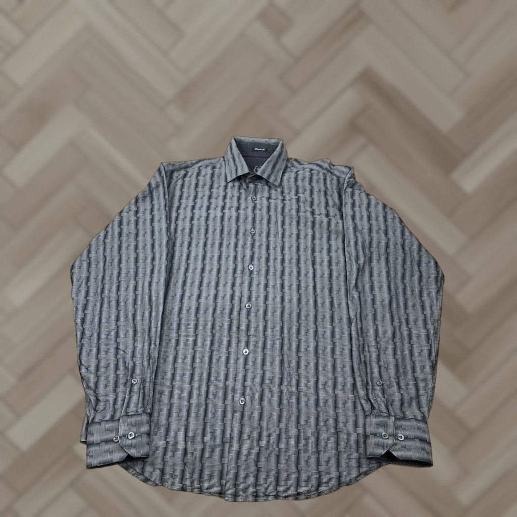 BUGATCHI Bugatchi Mens Button Up M Classic Fit Casual Shirt Gray Striped Regular Long Sleeve Button-Up Mens Size US M / EU 48-50 / 2 - 1 Thumbnail