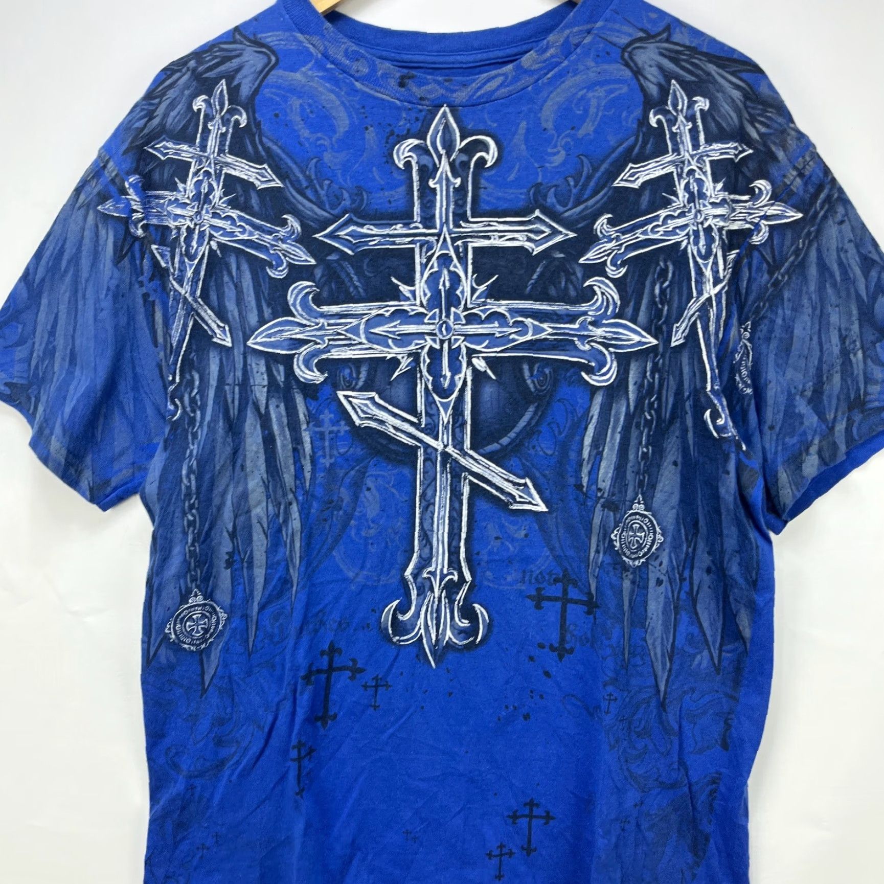 NFL VINTAGE MMA Elite Cross Goth Punk All over Print T-Shirt Large Blue Men T-Shirt Size US L / EU 52-54 / 3 - 2 Thumbnail