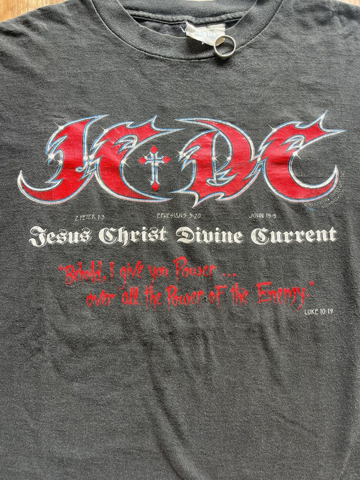 Vintage Vintage JCDC Jesus Parody AC/DC 1990’s T-shirt Size US XL / EU 56 / 4 - 6 Thumbnail
