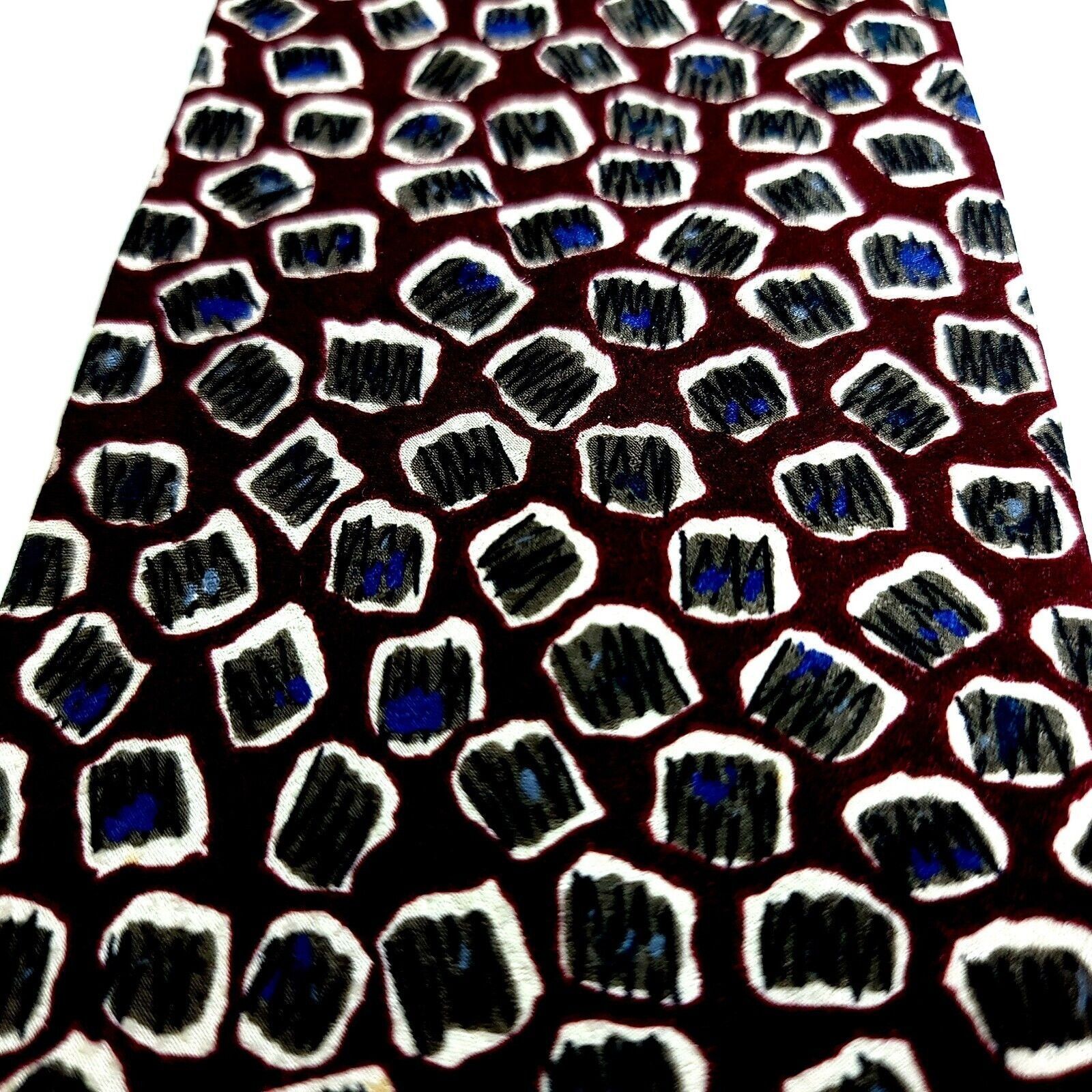 Designer Ferrell Reed Von Maur Print Maroon Red Gray Blue Abstract Si Size ONE SIZE - 2 Thumbnail