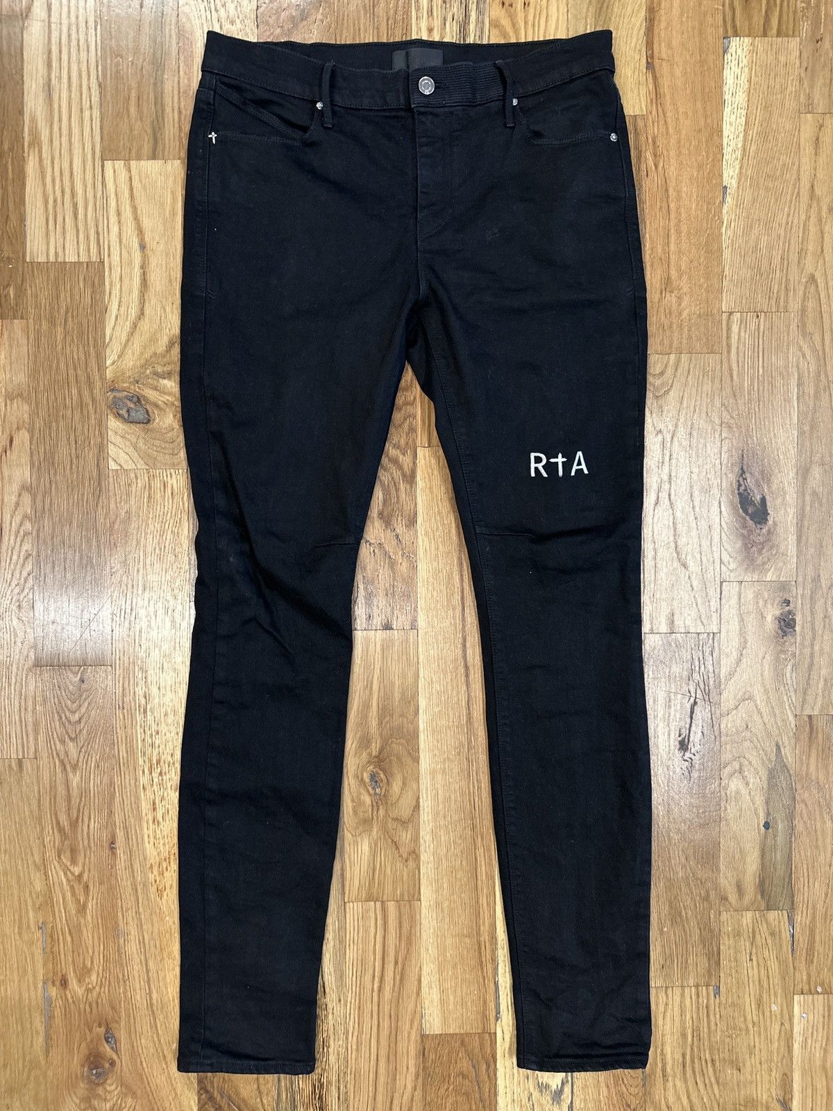 Rta RTA Plain Black Embroidered Spellout Black Denim Jeans Sz 33 | Grailed