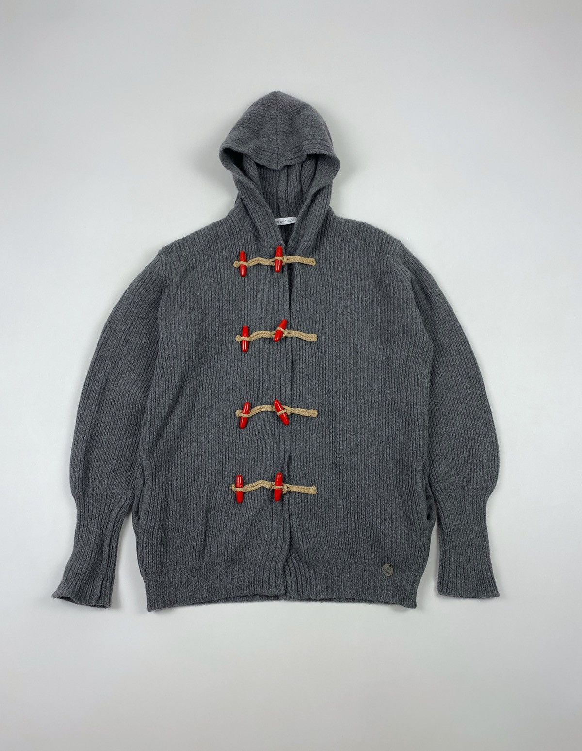 image of See By Chloe Ribbed Knit Hooded Sweater in Grey, Women's (Size Medium)