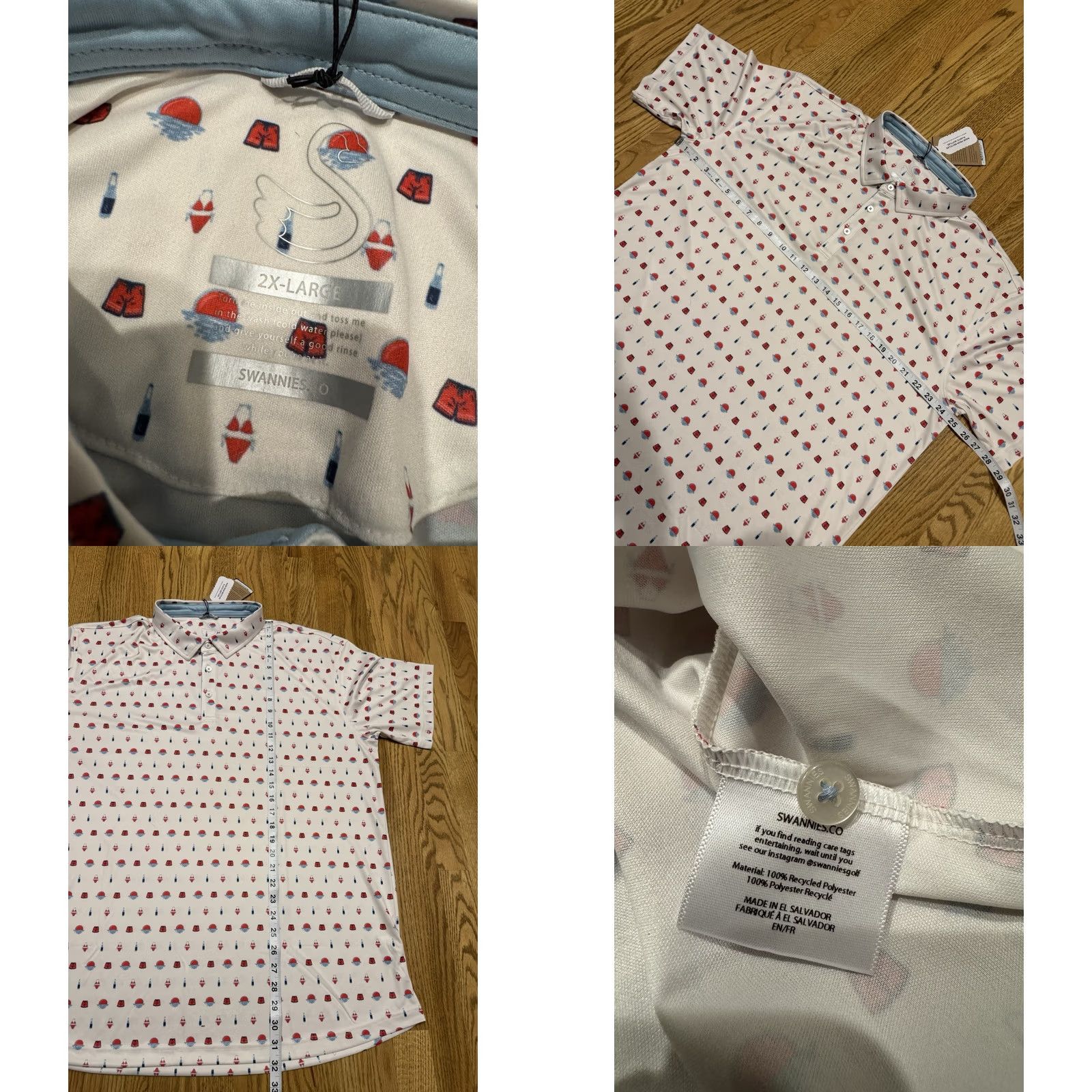 Vintage Swannies Golf Polo Shirt Men XXL White Quick Dry Moisture Wicking Breathable UV Protection Classic Outdoor Golf Shirt Mens 2XL Polo Size US XXL / EU 58 / 5 - 8 Thumbnail